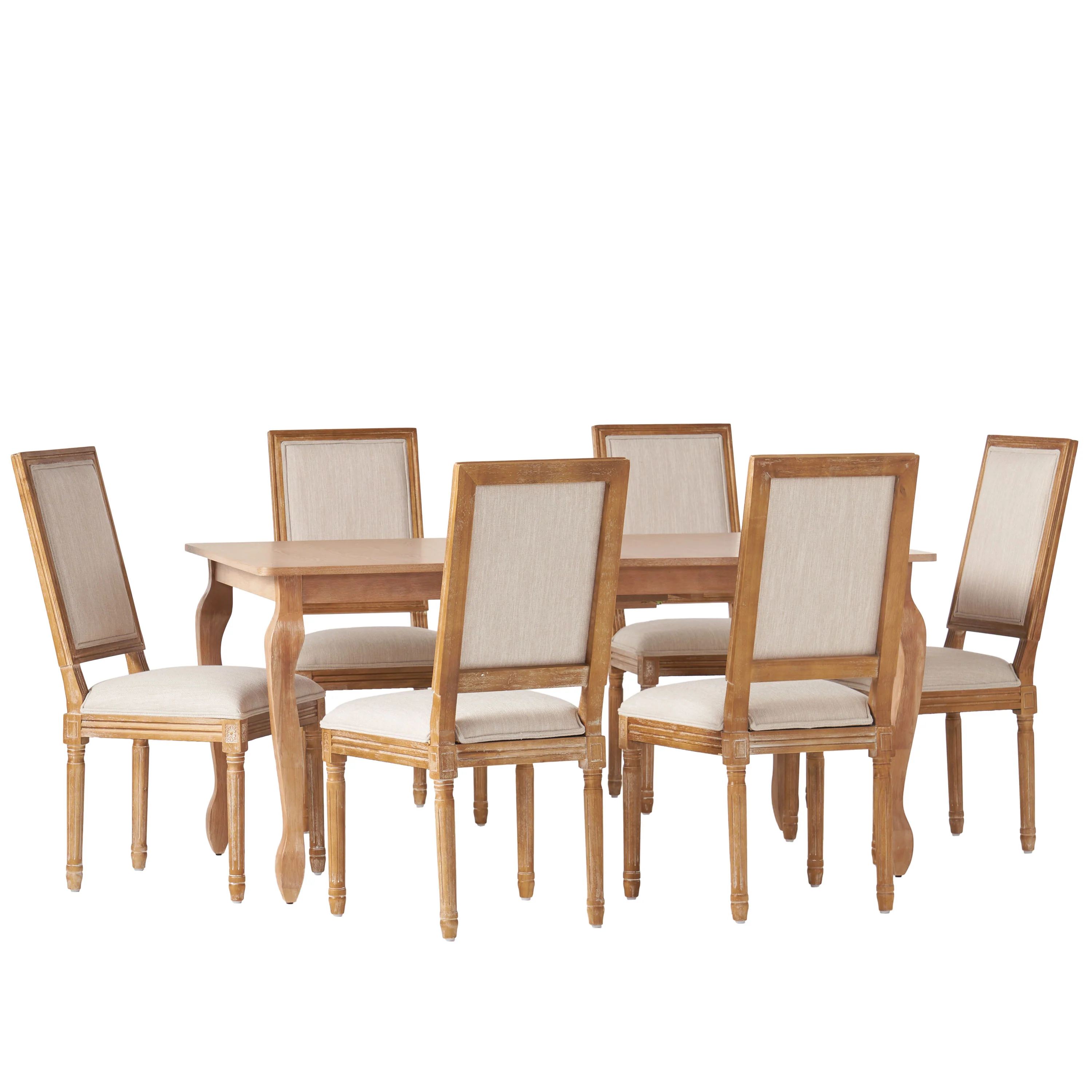 Fernleaf French Country Fabric Upholstered Wood Expandable 7 Piece Dining Set - furnishings