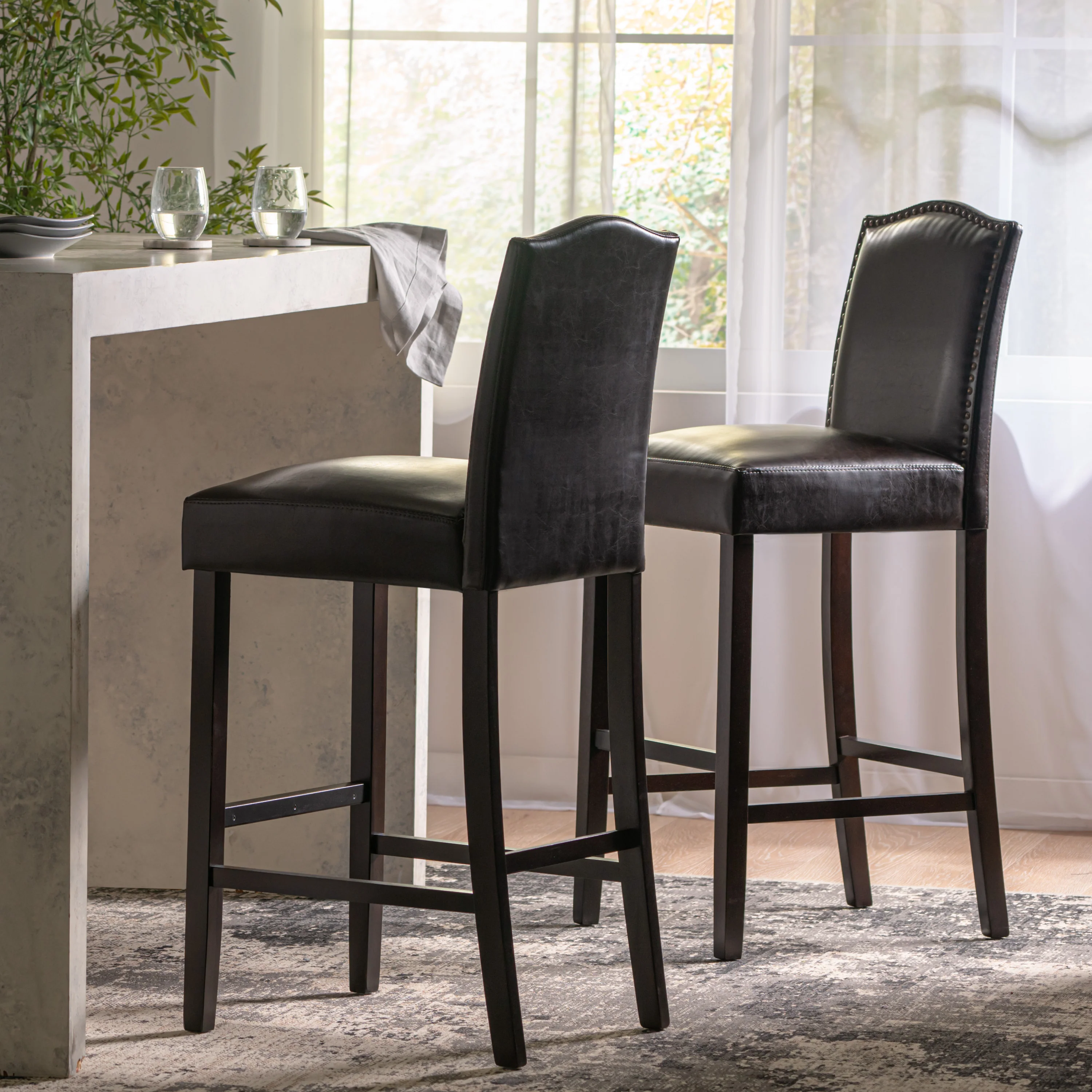 Kainu Brown Leather Barstools, Set of 2 - furnishings