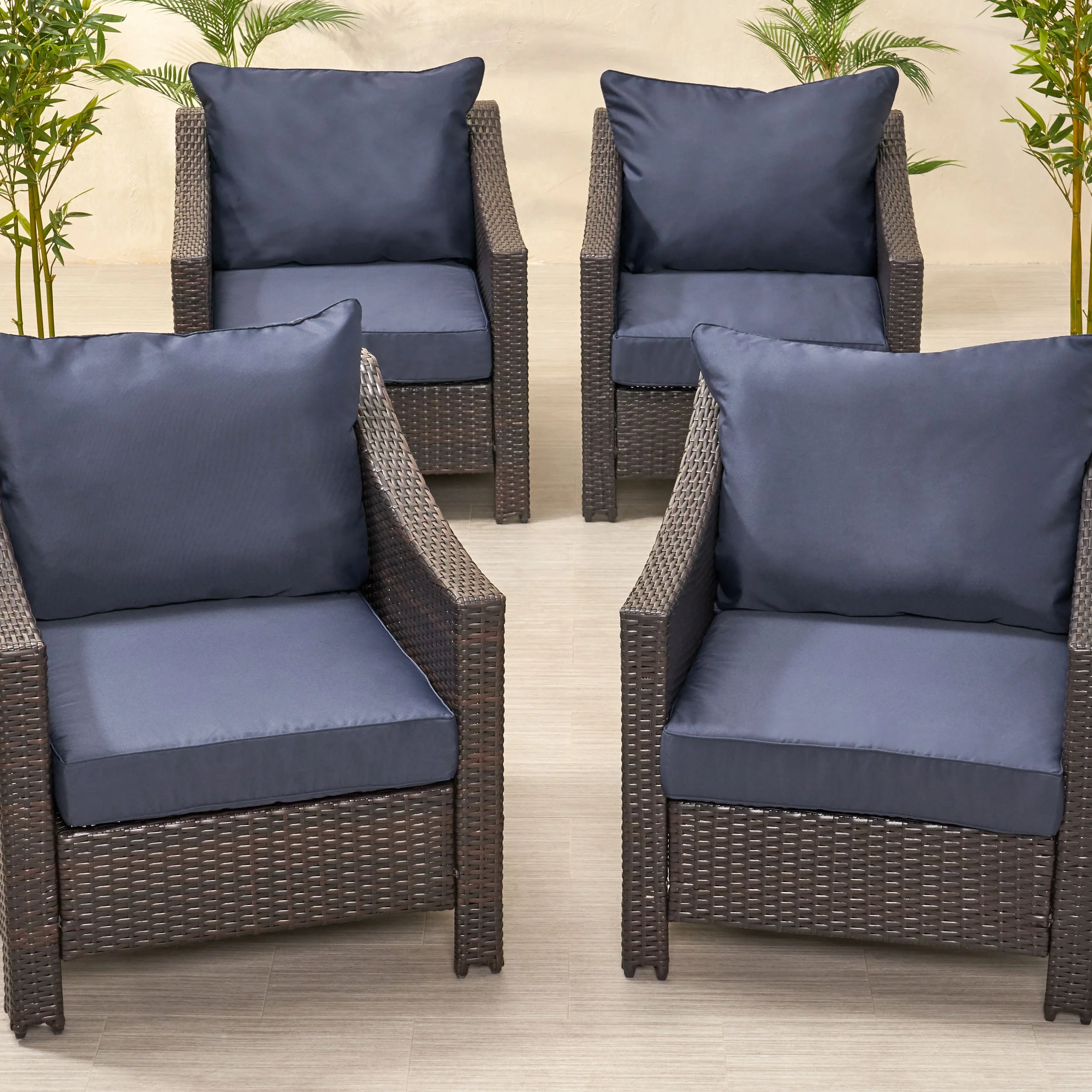 Luciella Outdoor Water Resistant Fabric Club Chair Cushions with Piping (Set of 4) - furnishings