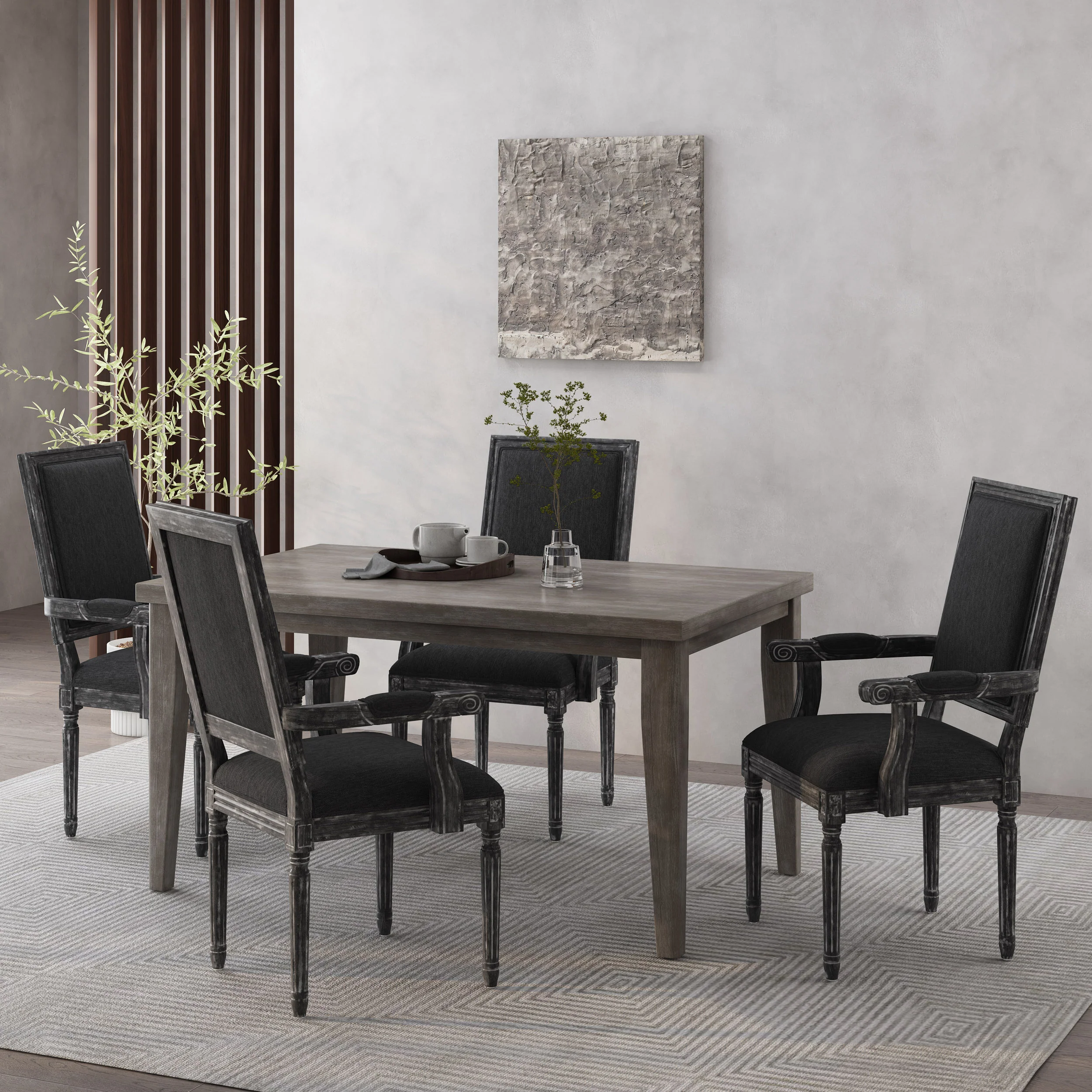 Ashlyn French Country Fabric Upholstered Wood Dining Chairs, Set of 4 - furnishings