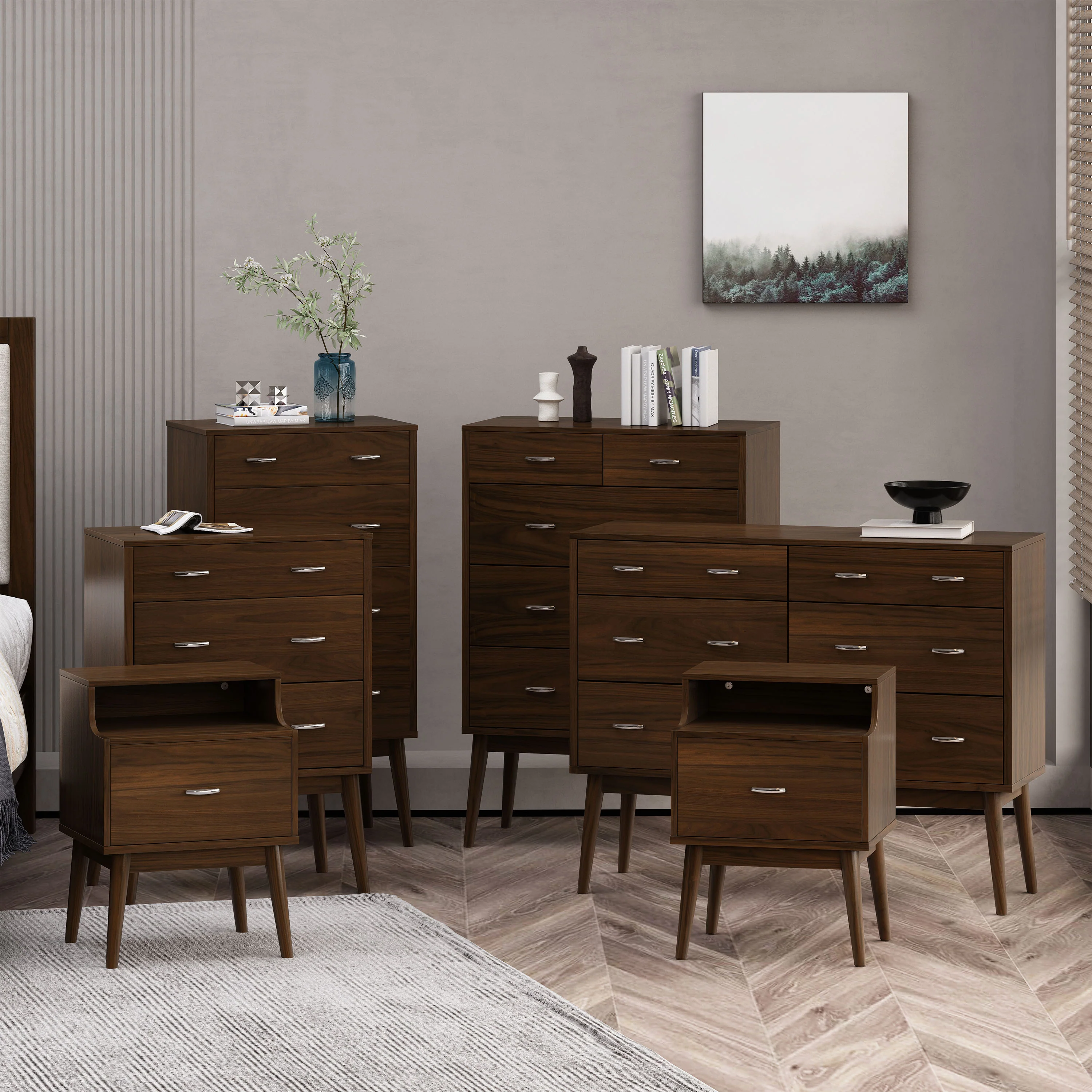 Wilbur Mid Century Wooden 6 Piece Bedroom Set - furnishings