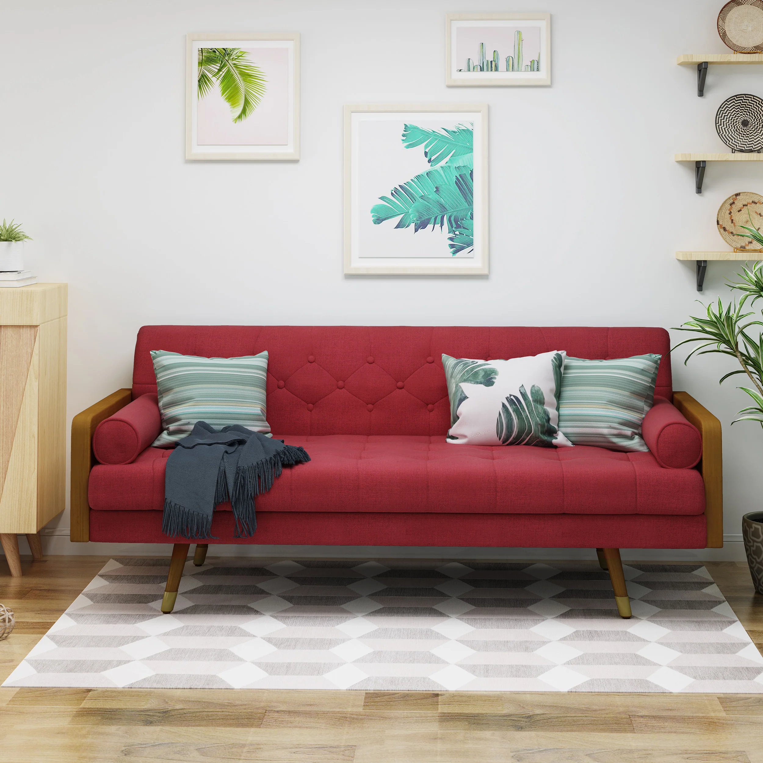 Aidan Mid Century Modern Tufted Fabric Sofa - furnishings