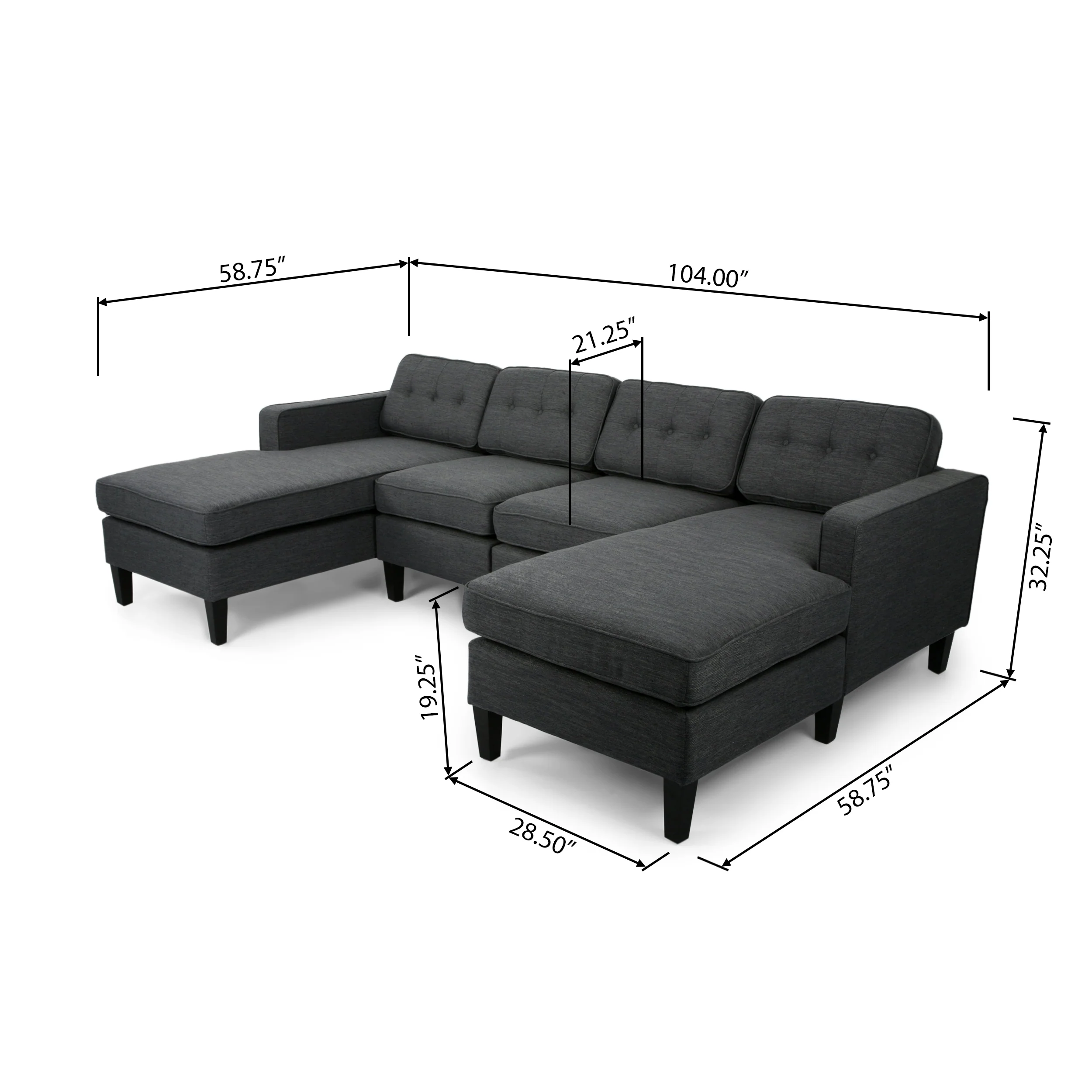 Grace Contemporary Fabric Chaise Sectional with Button Accents - furnishings