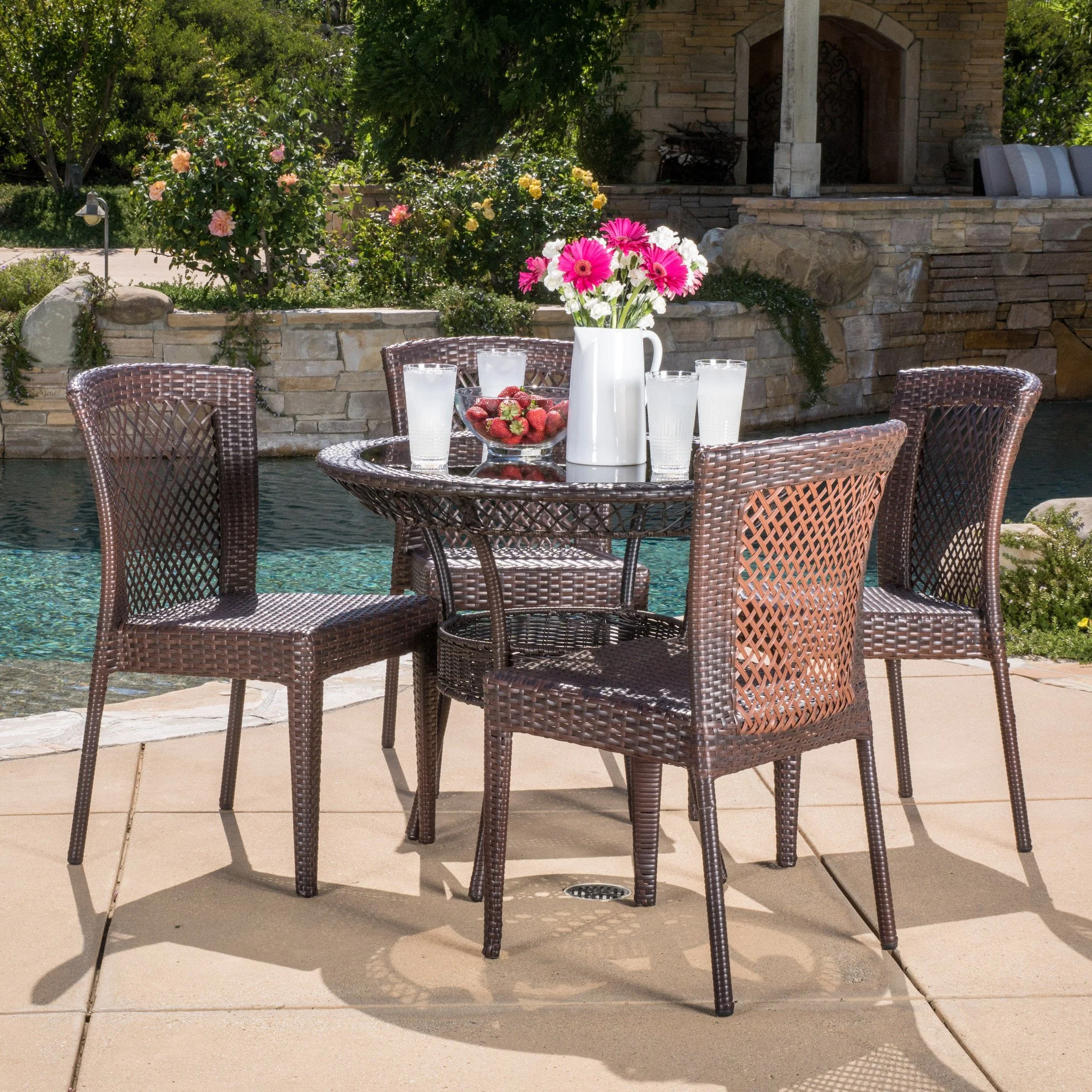 Dana Outdoor Multibrown Wicker 5pc Dining Set - furnishings