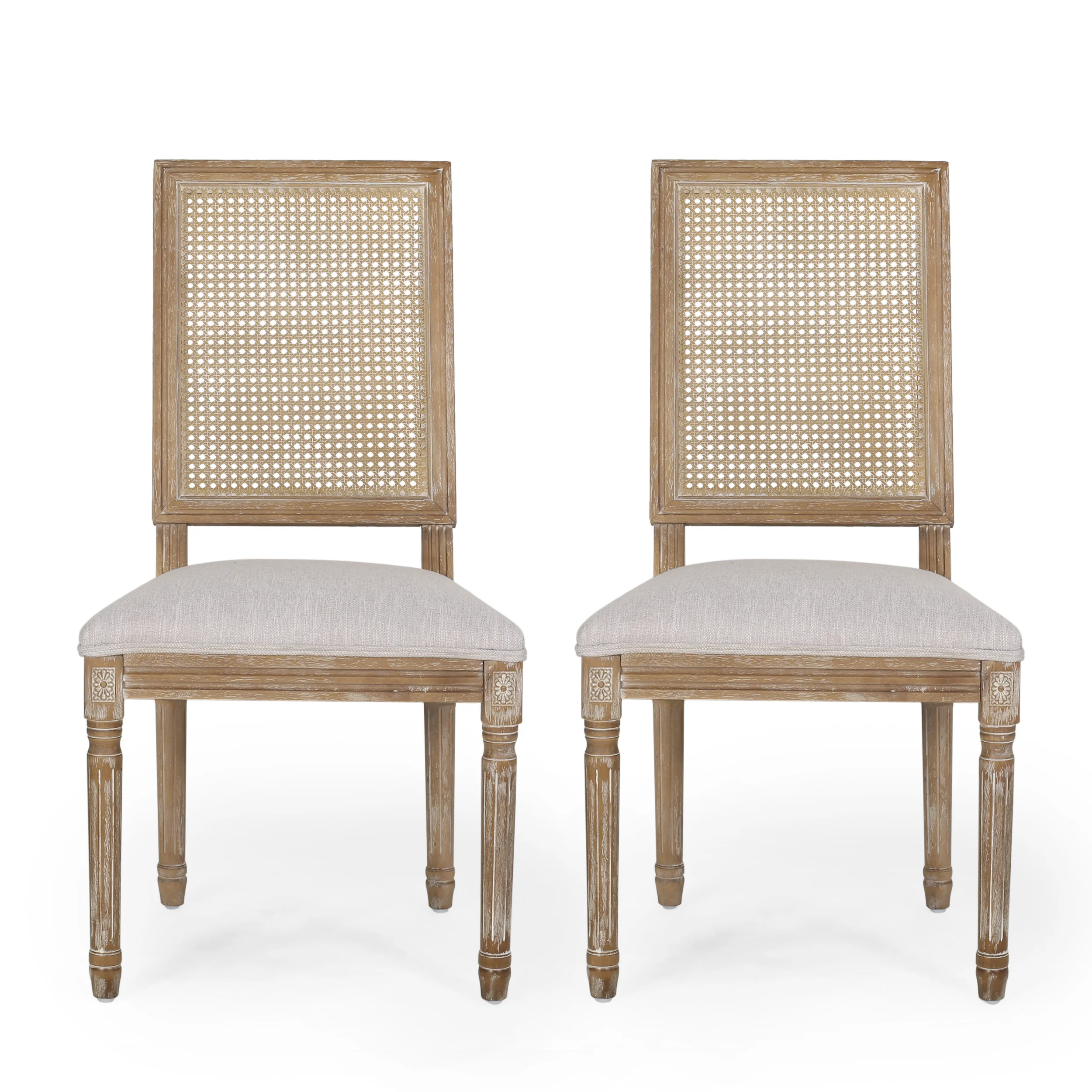 Brownell French Country Wood and Cane Upholstered Dining Chair, Set of 2 - furnishings