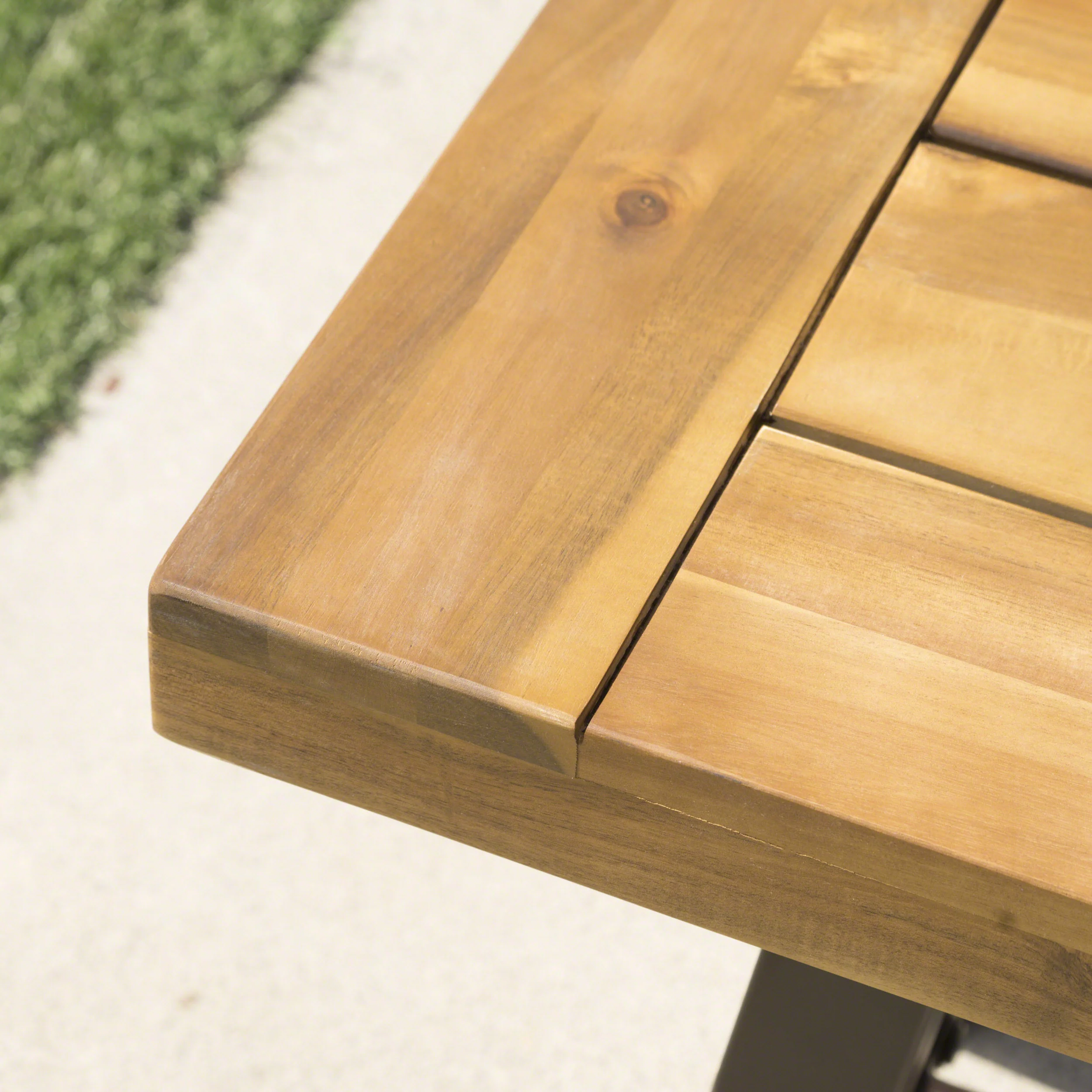 Cana Outdoor Teak Finished Acacia Wood Bench with Rustic Metal Accents - furnishings