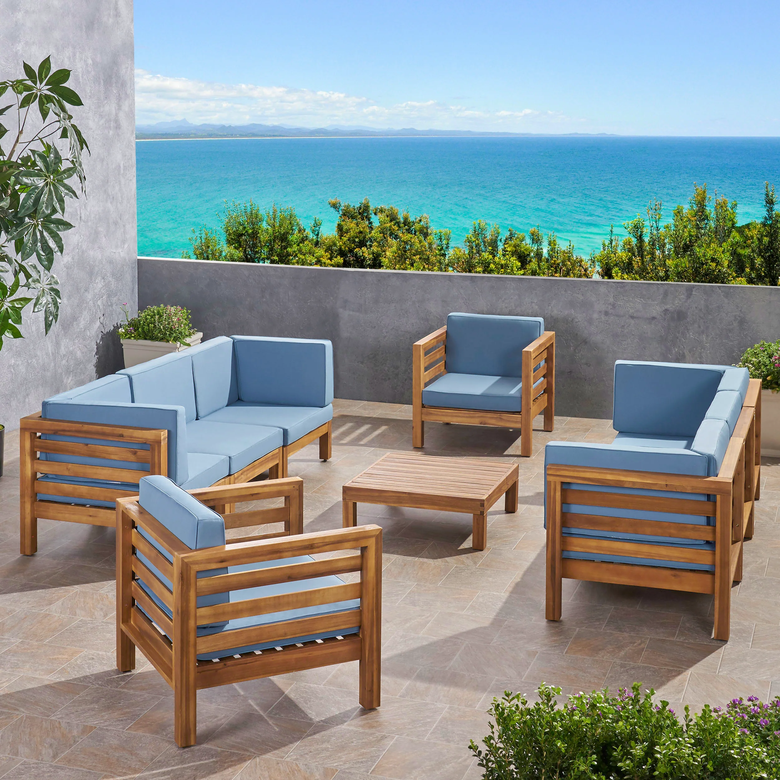 Emma Outdoor 8 Seater Acacia Wood Sofa and Club Chair Set - furnishings