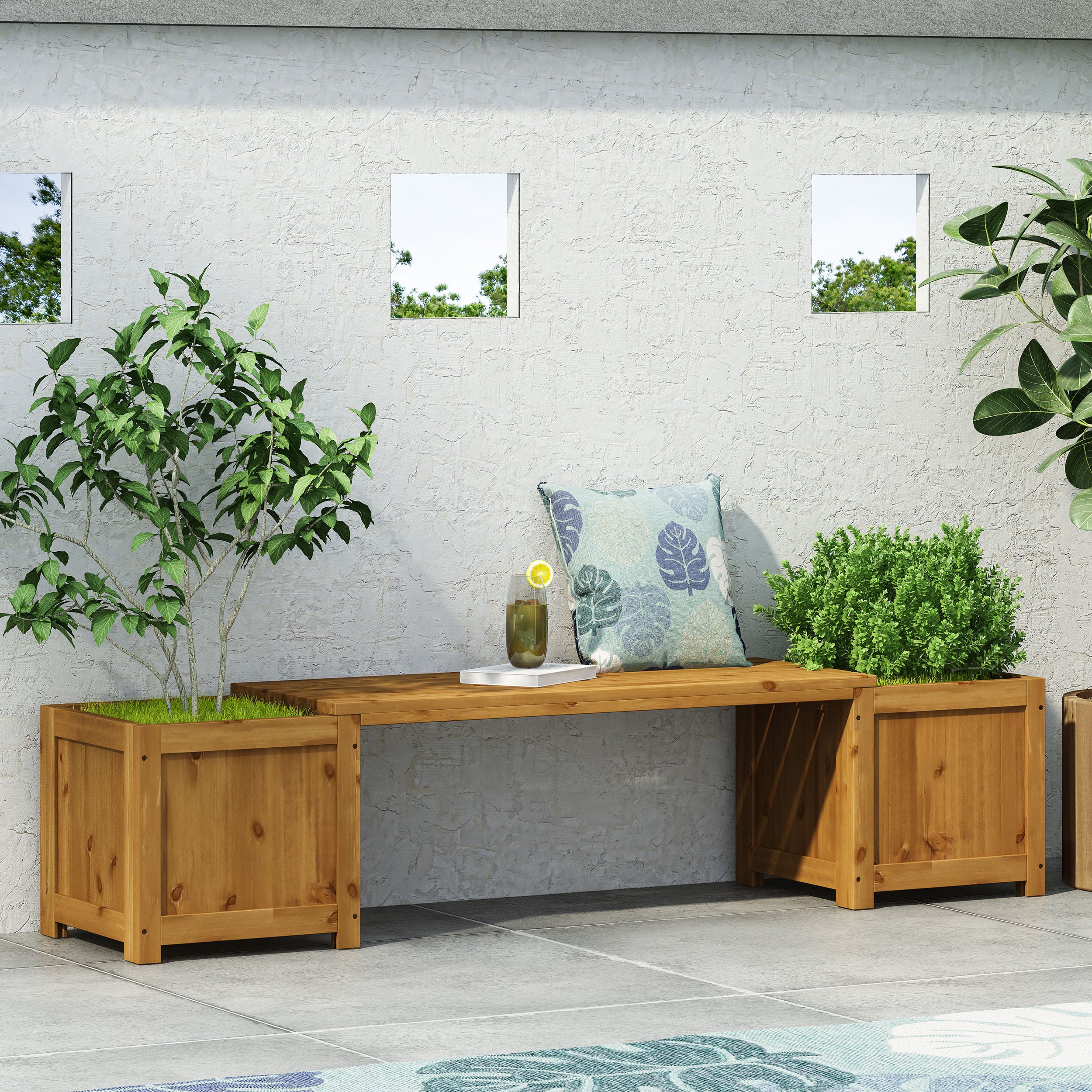 Skyline Outdoor Pine Wood Planter Bench - furnishings