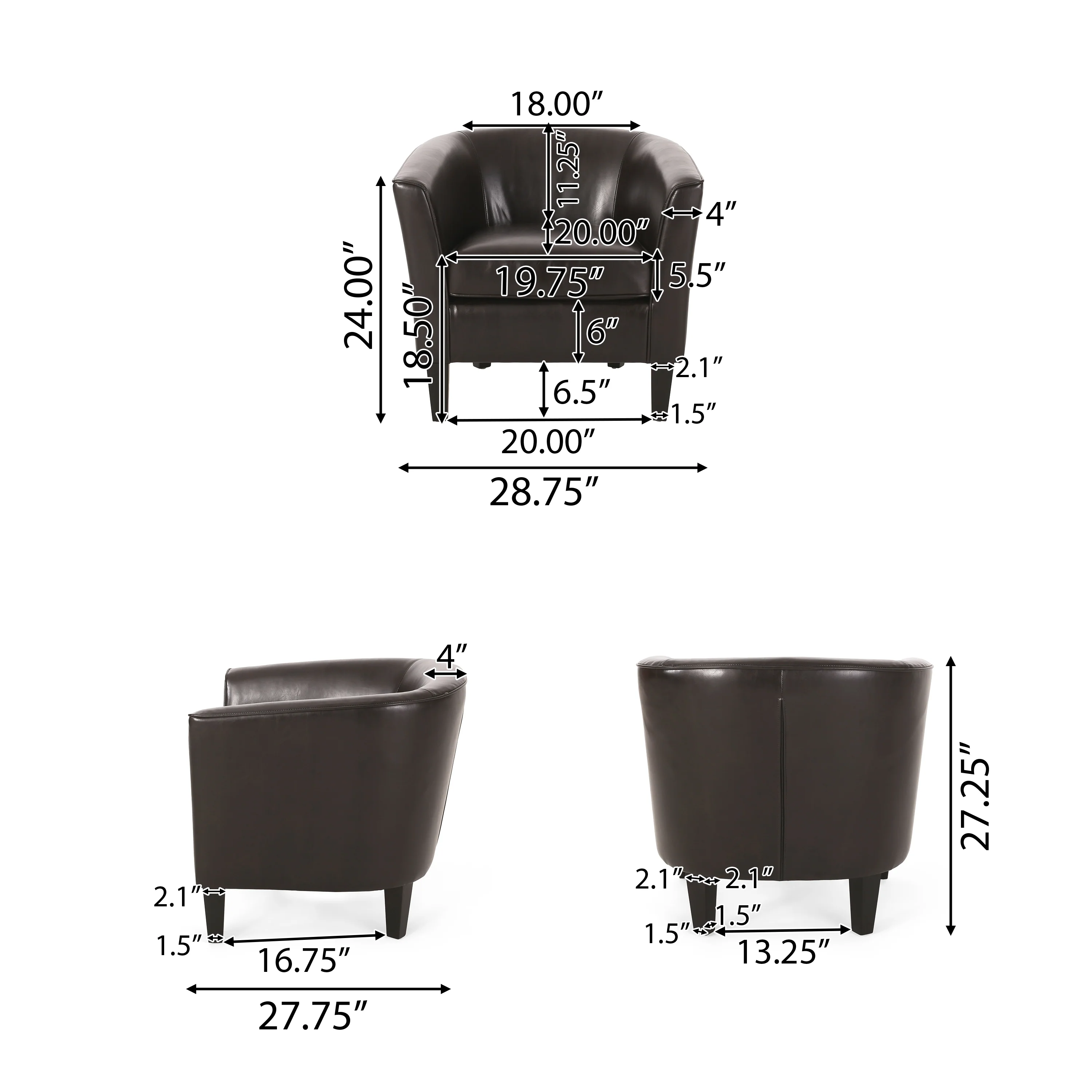 Gelston Brown Leather Club Chair - furnishings