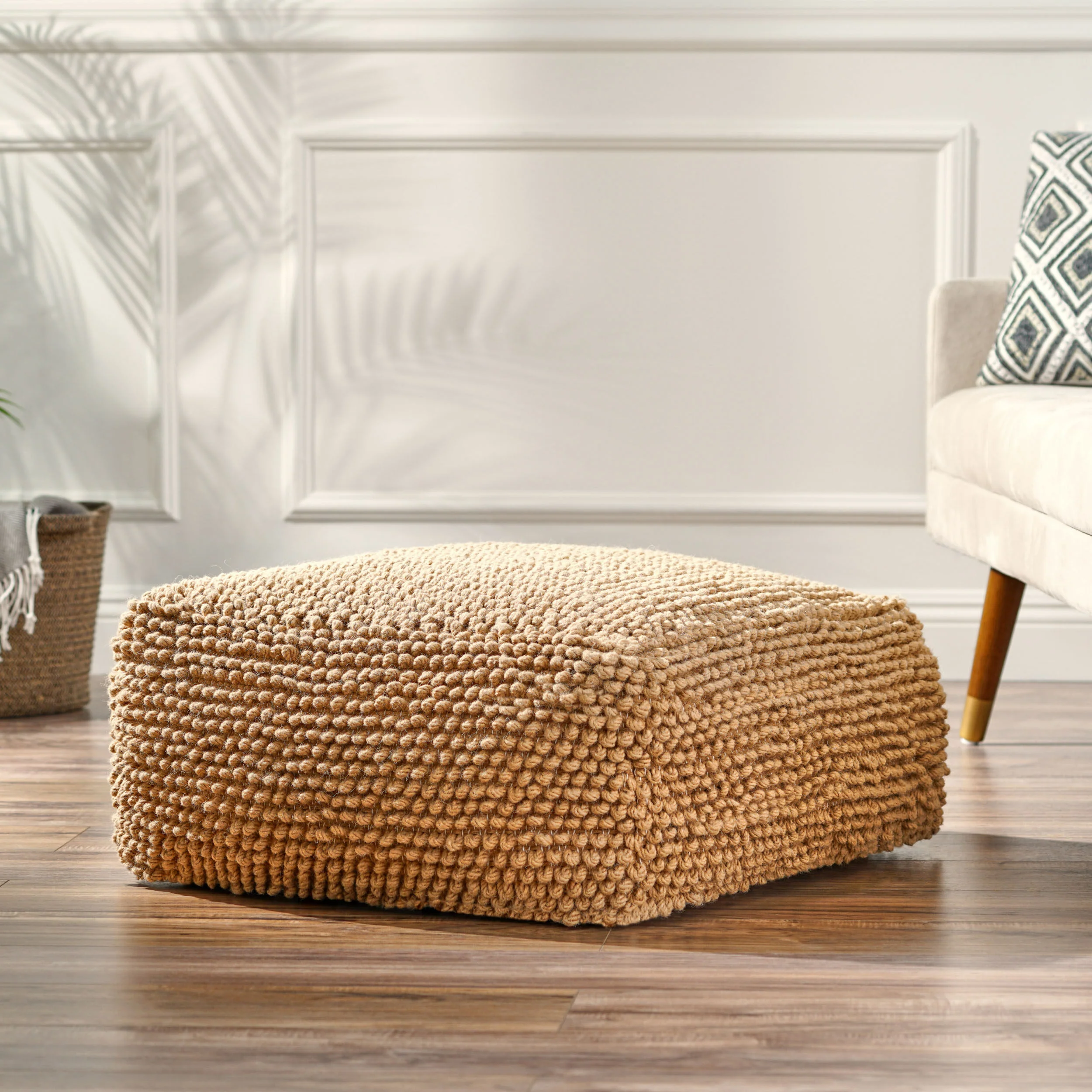 Wilsey Boho Handcrafted Tufted Fabric Square Pouf - furnishings