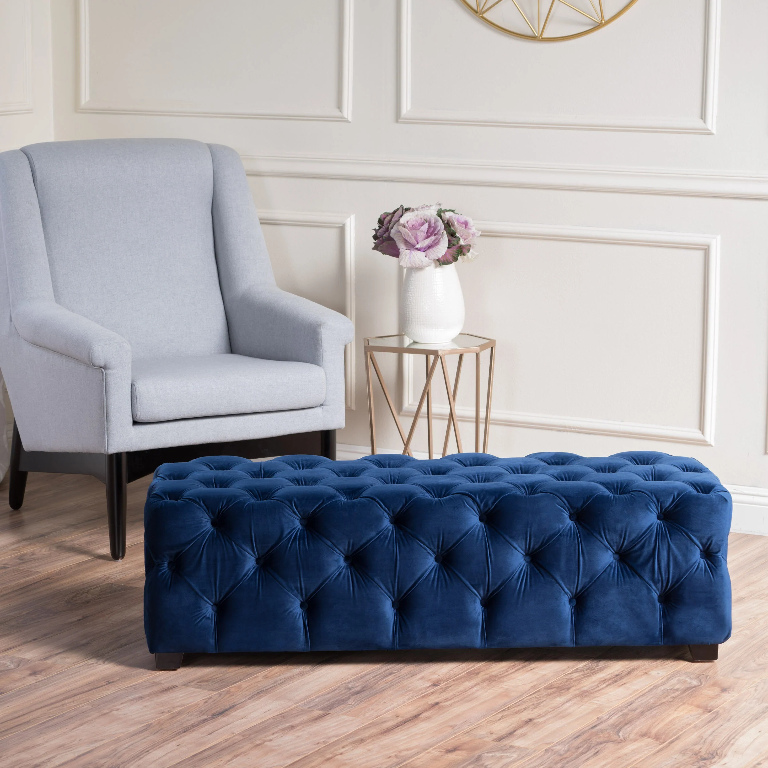 Provence Modern Glam Tufted Velvet Ottoman Bench - furnishings