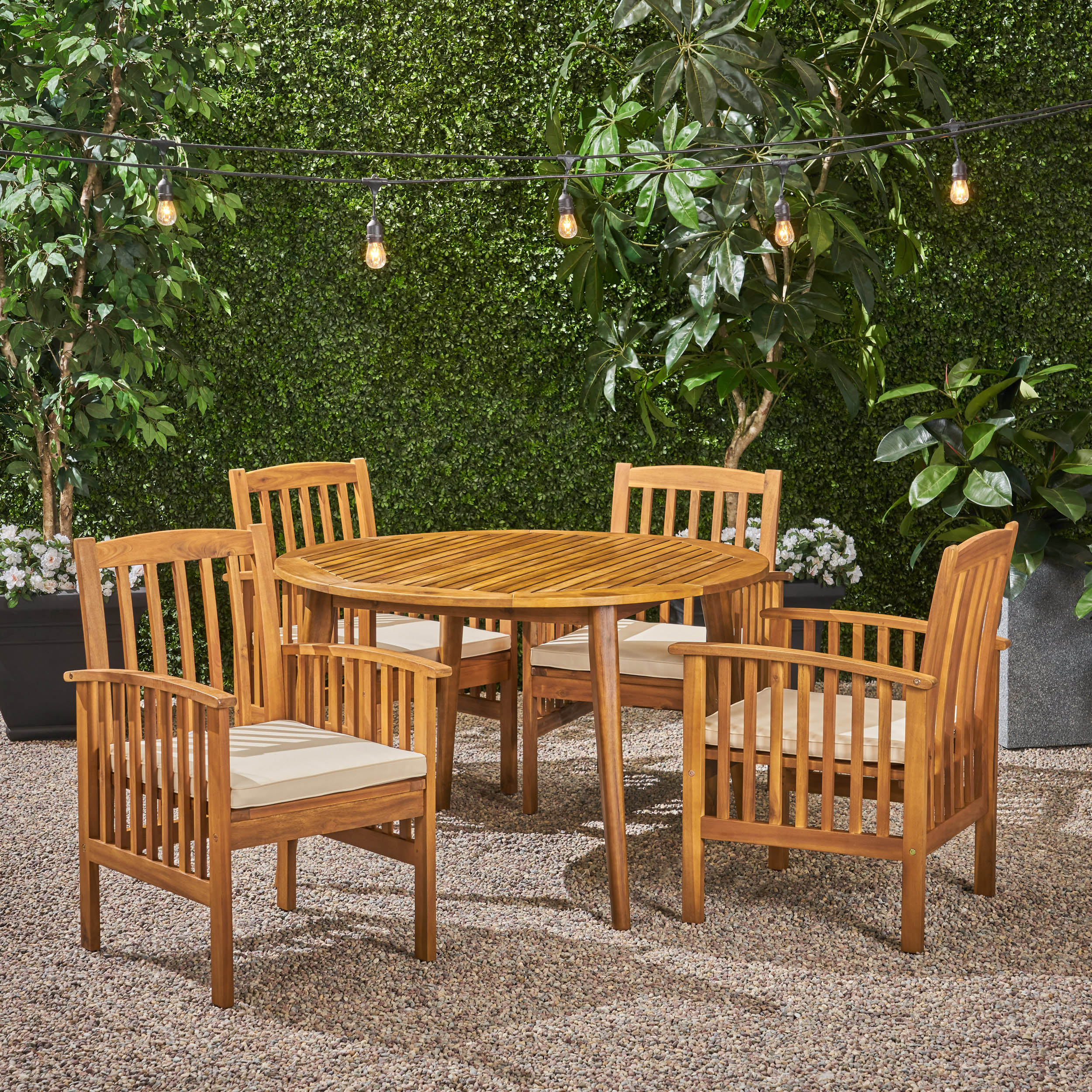Phoenix Outdoor Acacia 4-Seater Dining Set with Cushions and 47