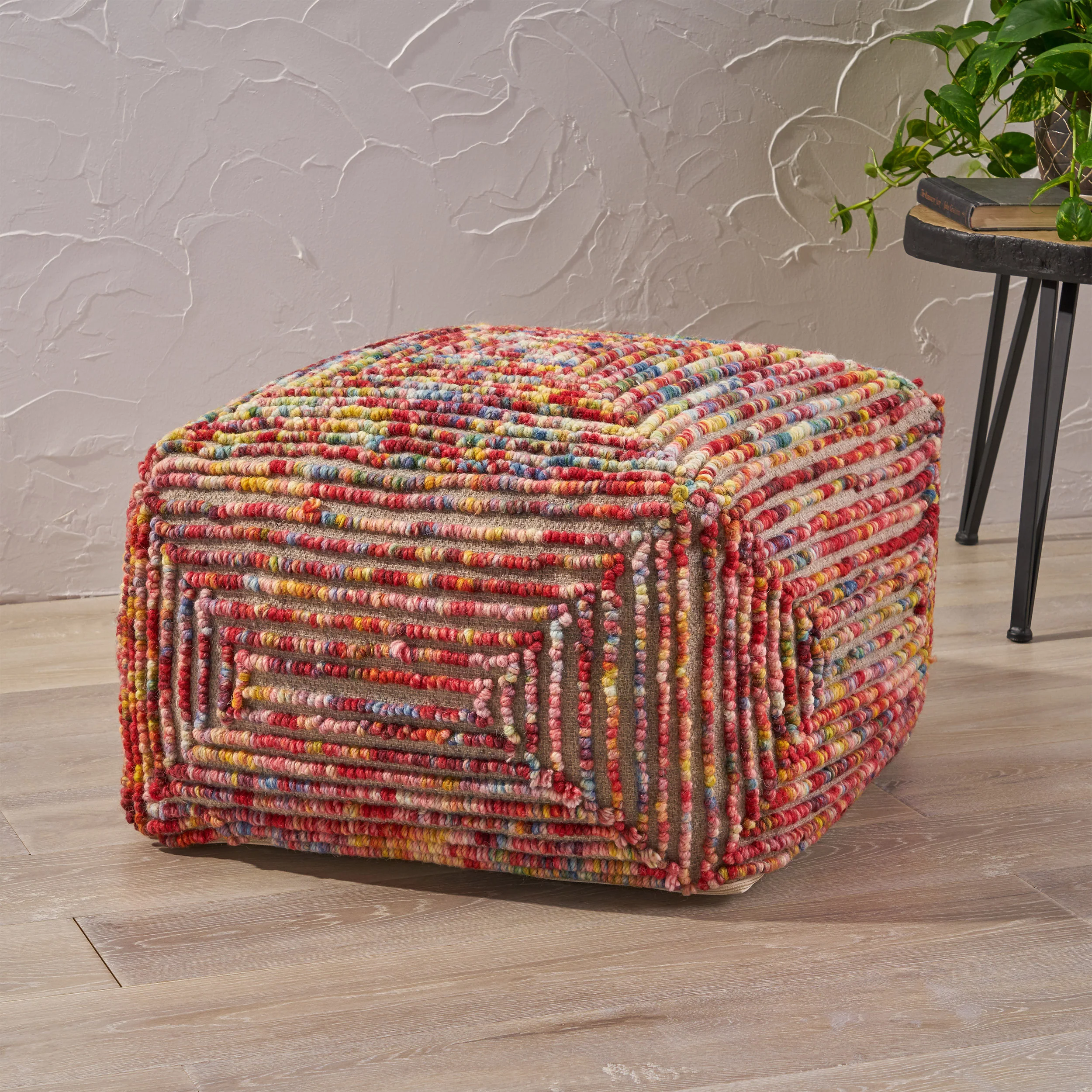Jaylee Boho Wool Ottoman Pouf - furnishings