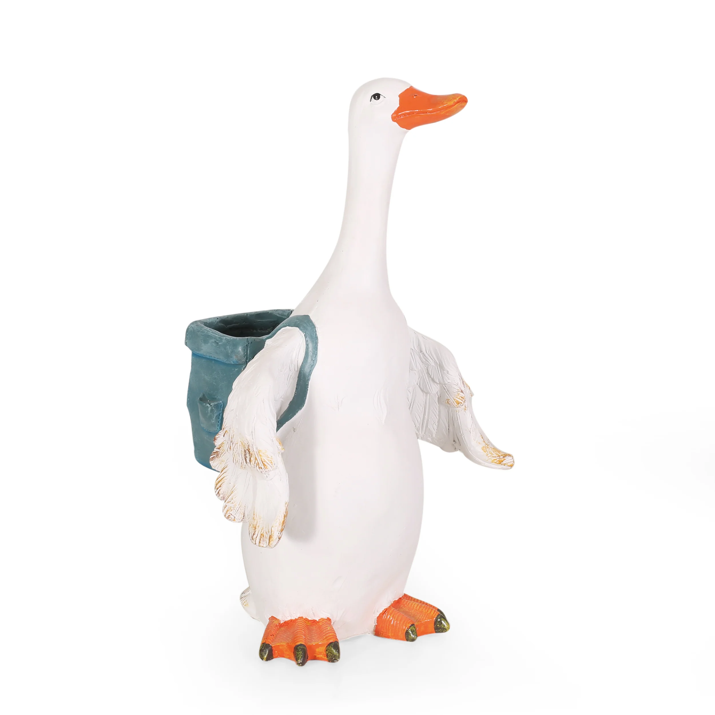 Mohar Outdoor Decorative Goose Planter, White and Blue - furnishings