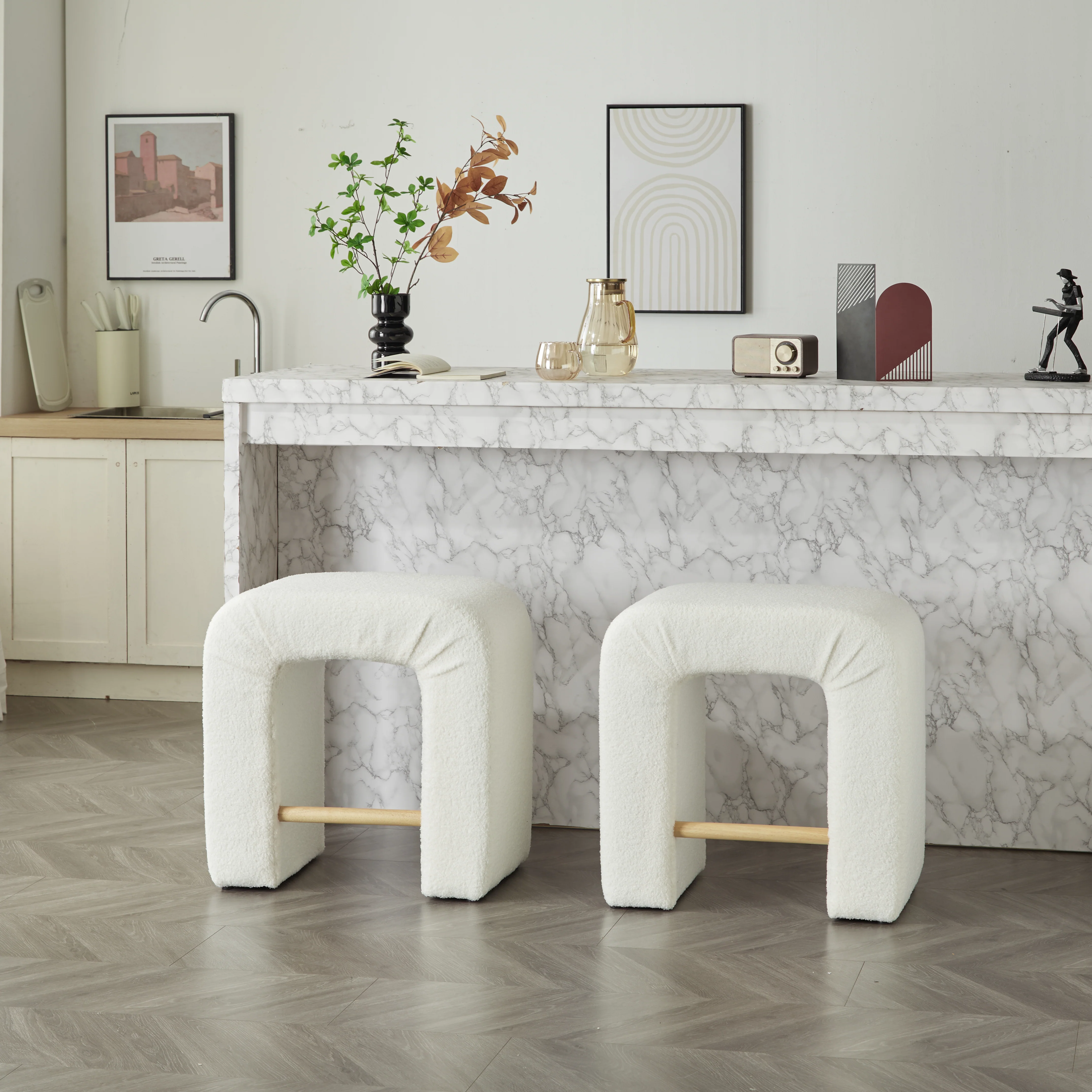 Ridgea Upholstered Boucle Stools with Footrest - furnishings