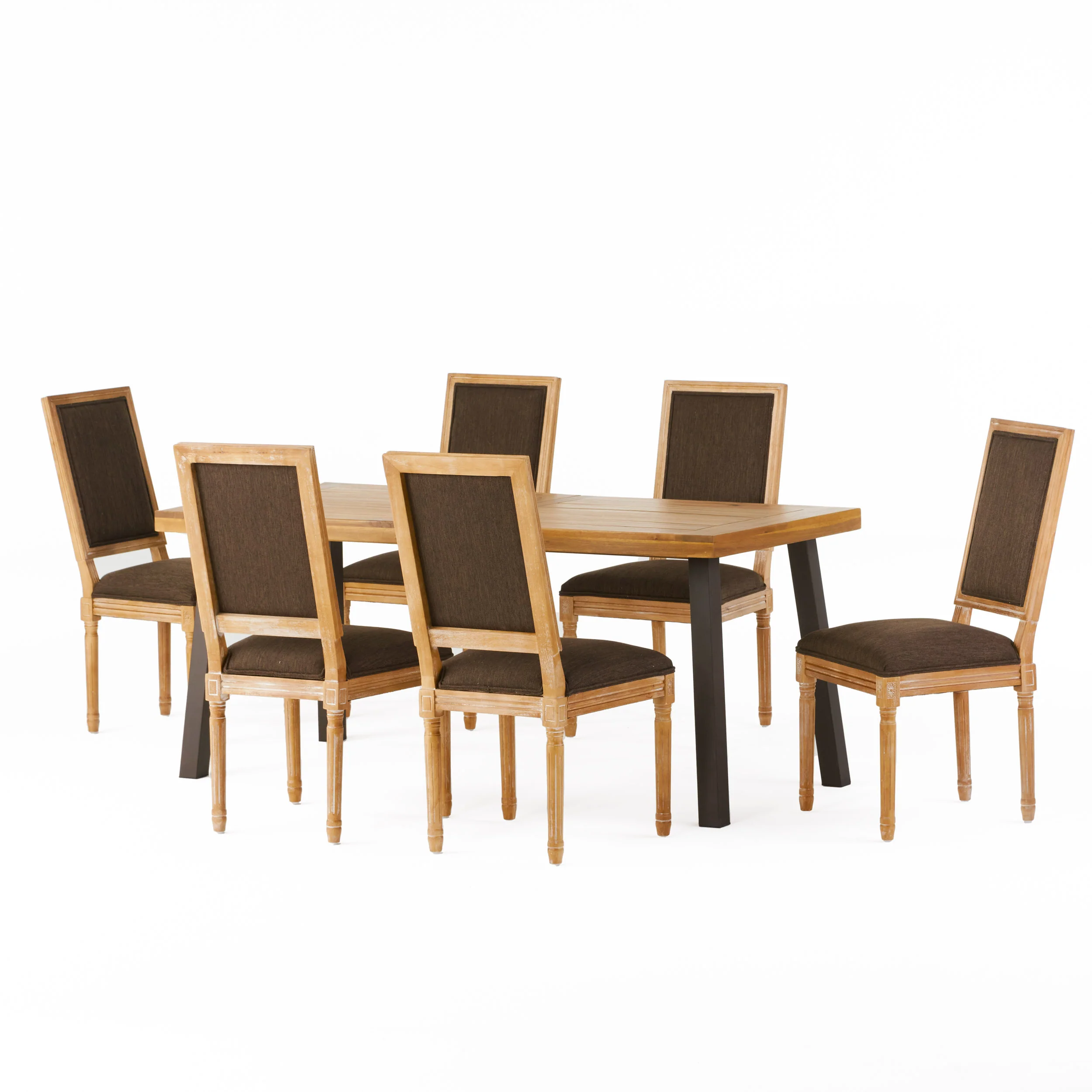 Tengren Farmhouse Fabric Upholstered Wood and Iron 7 Piece Dining Set - furnishings