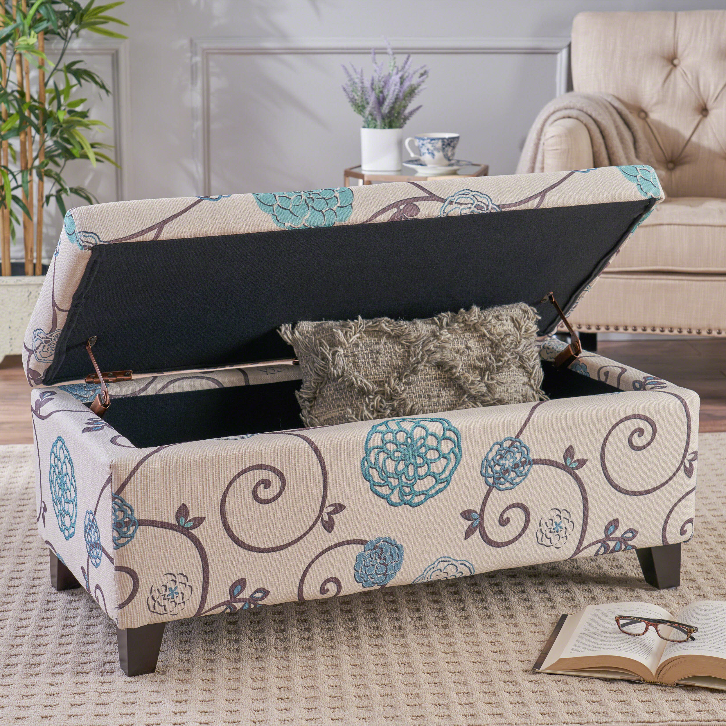 Brianna Rectangle Fabric Storage Ottoman Bench - furnishings