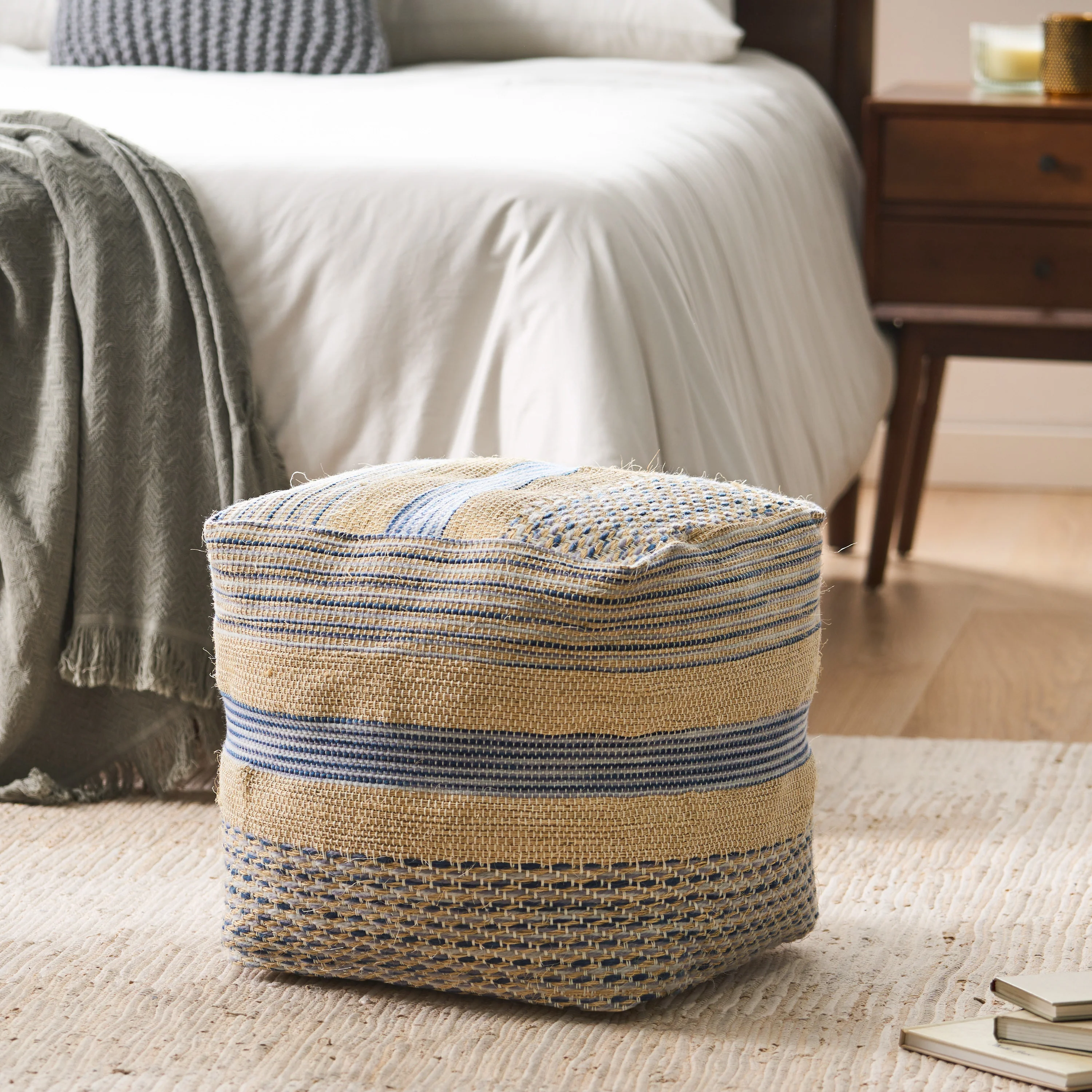 Lola Boho Handcrafted Fabric Cube Pouf - furnishings