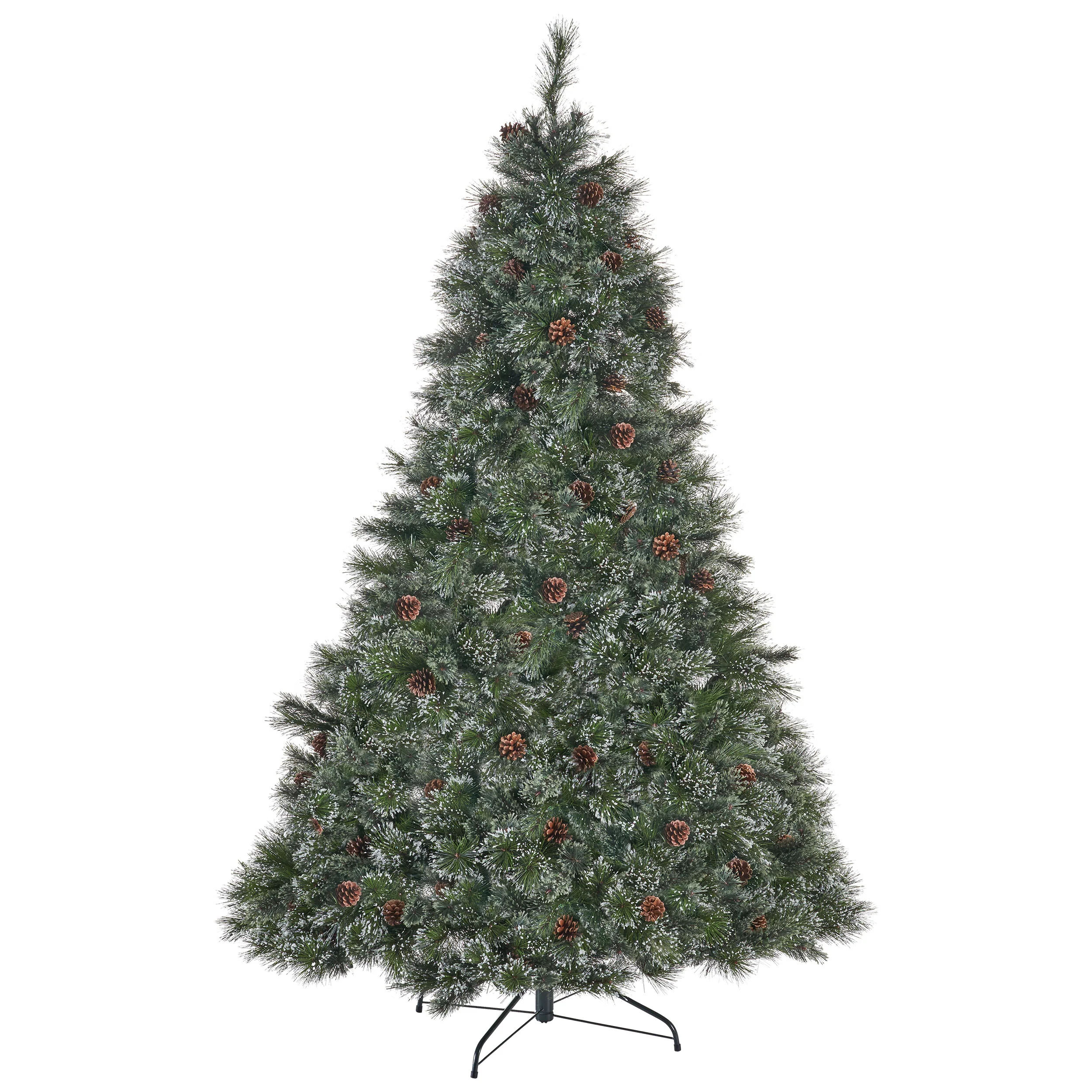 7-foot Cashmere Pine and Mixed Needles Hinged Artificial Christmas Tree with Snowy Branches and Pinecones - furnishings