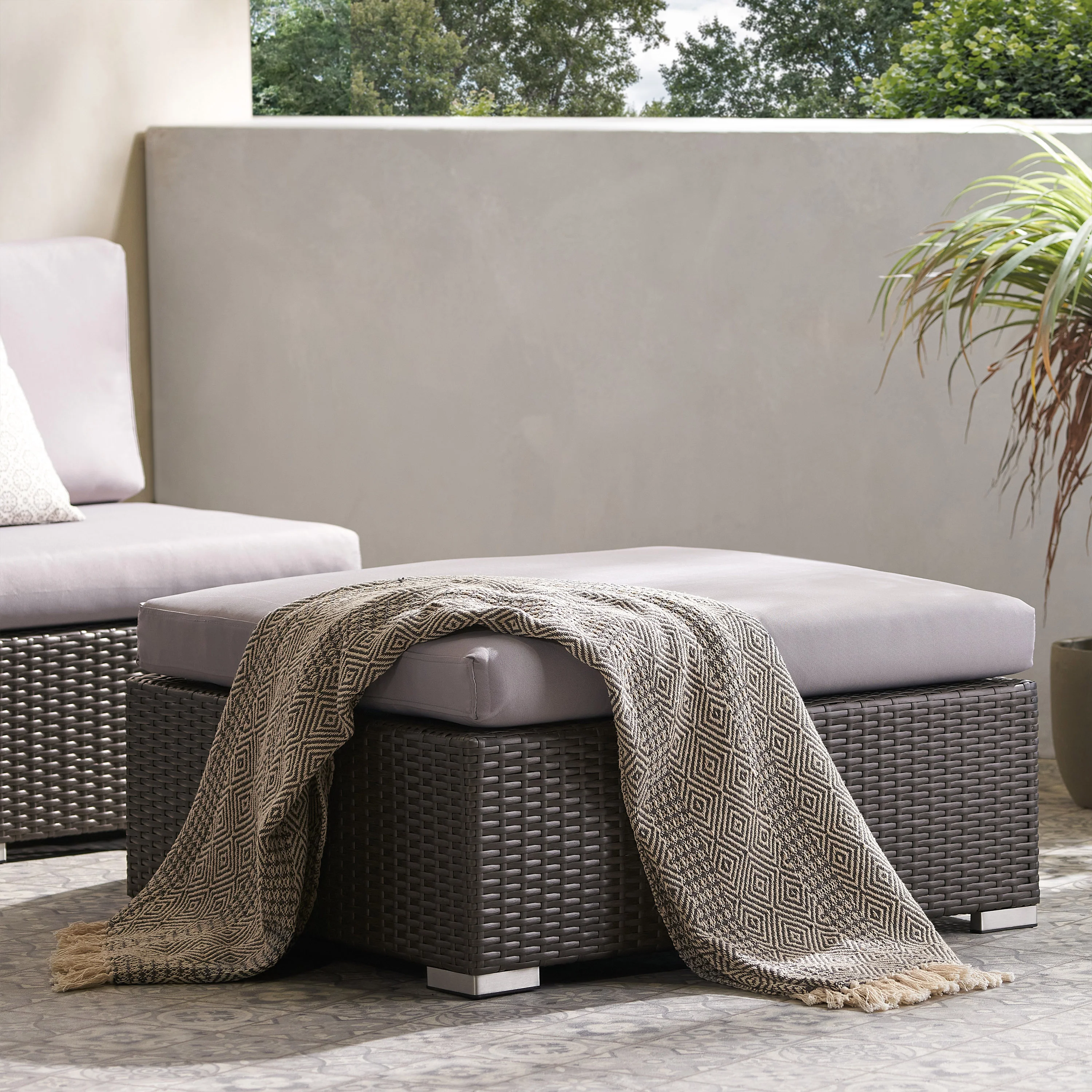 Avianna Outdoor Wicker Ottoman with Cushion - furnishings
