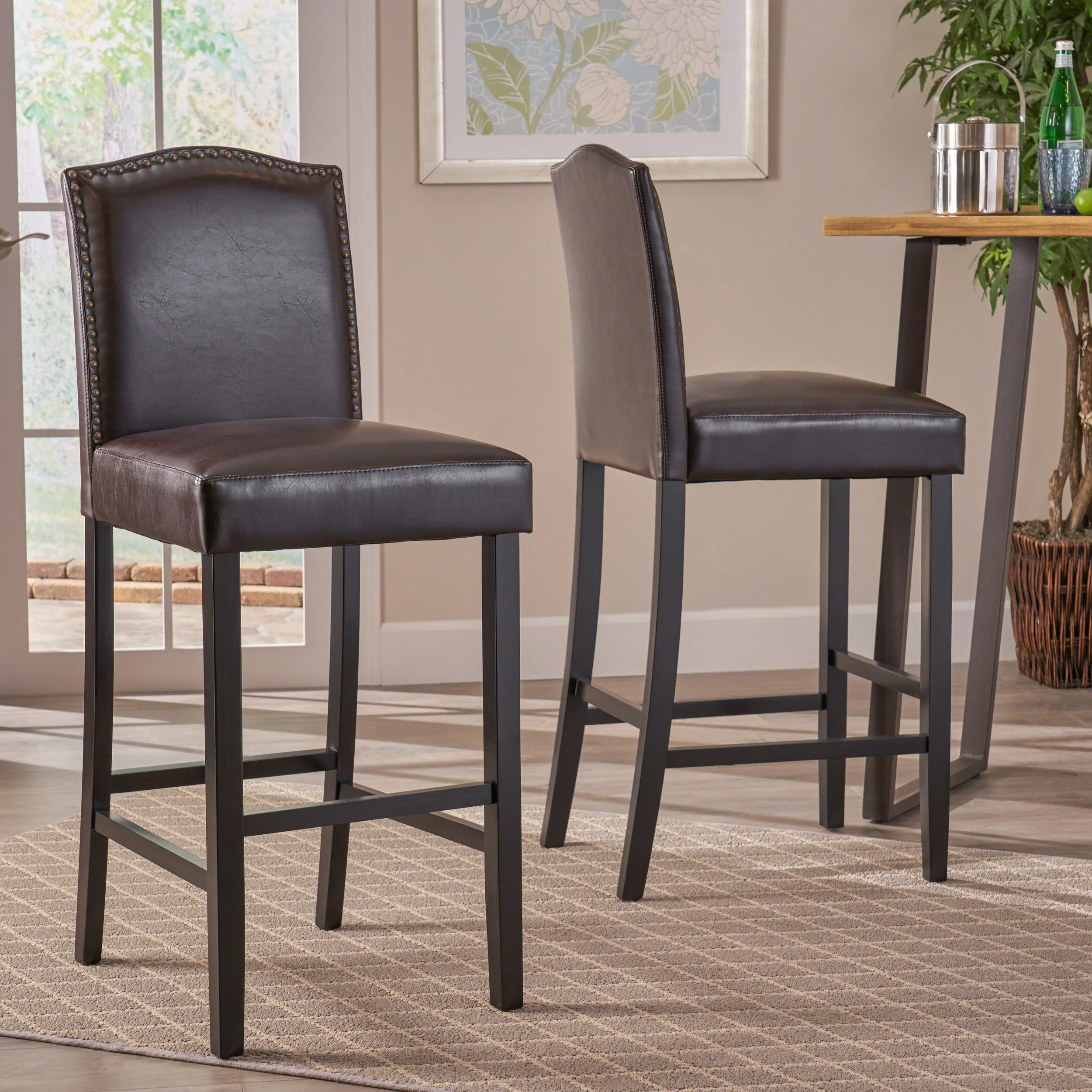 Auburn 30-Inch Brown Leather Backed Barstool (Set of 2) - furnishings