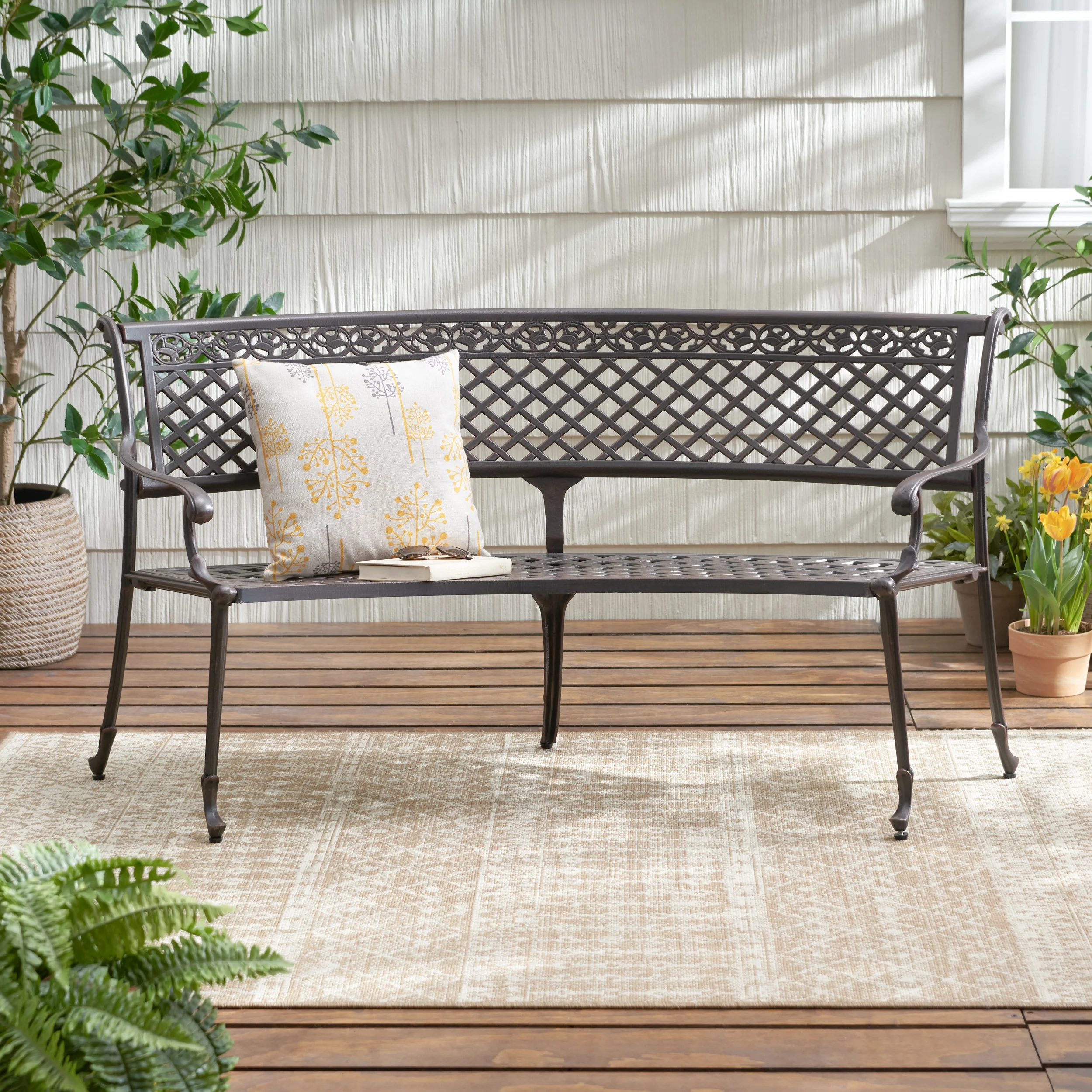 Bainbridge Outdoor Antique Copper Cast Aluminum Bench - furnishings