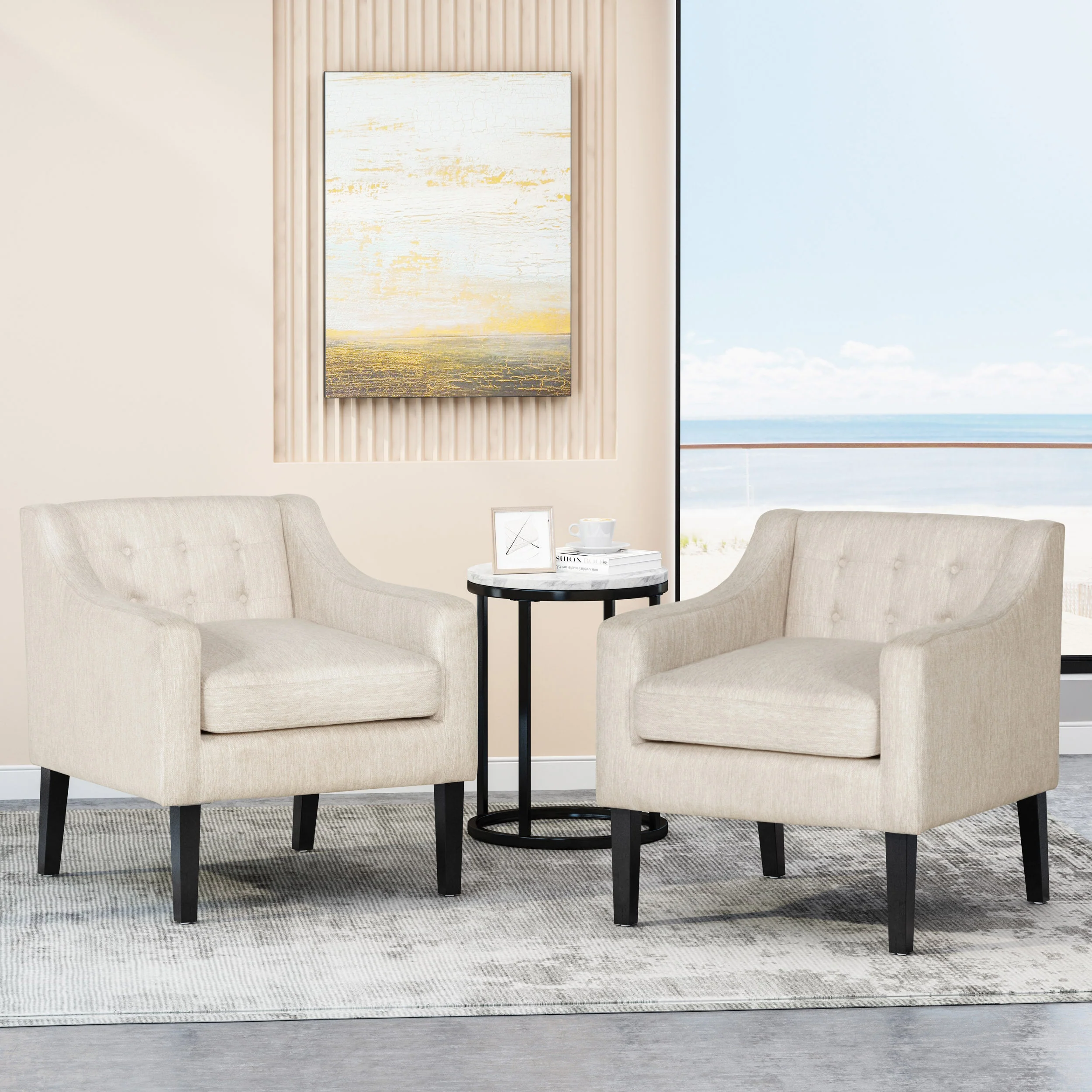 Aragon Contemporary Fabric Tufted Accent Chairs, Set of 2 - furnishings