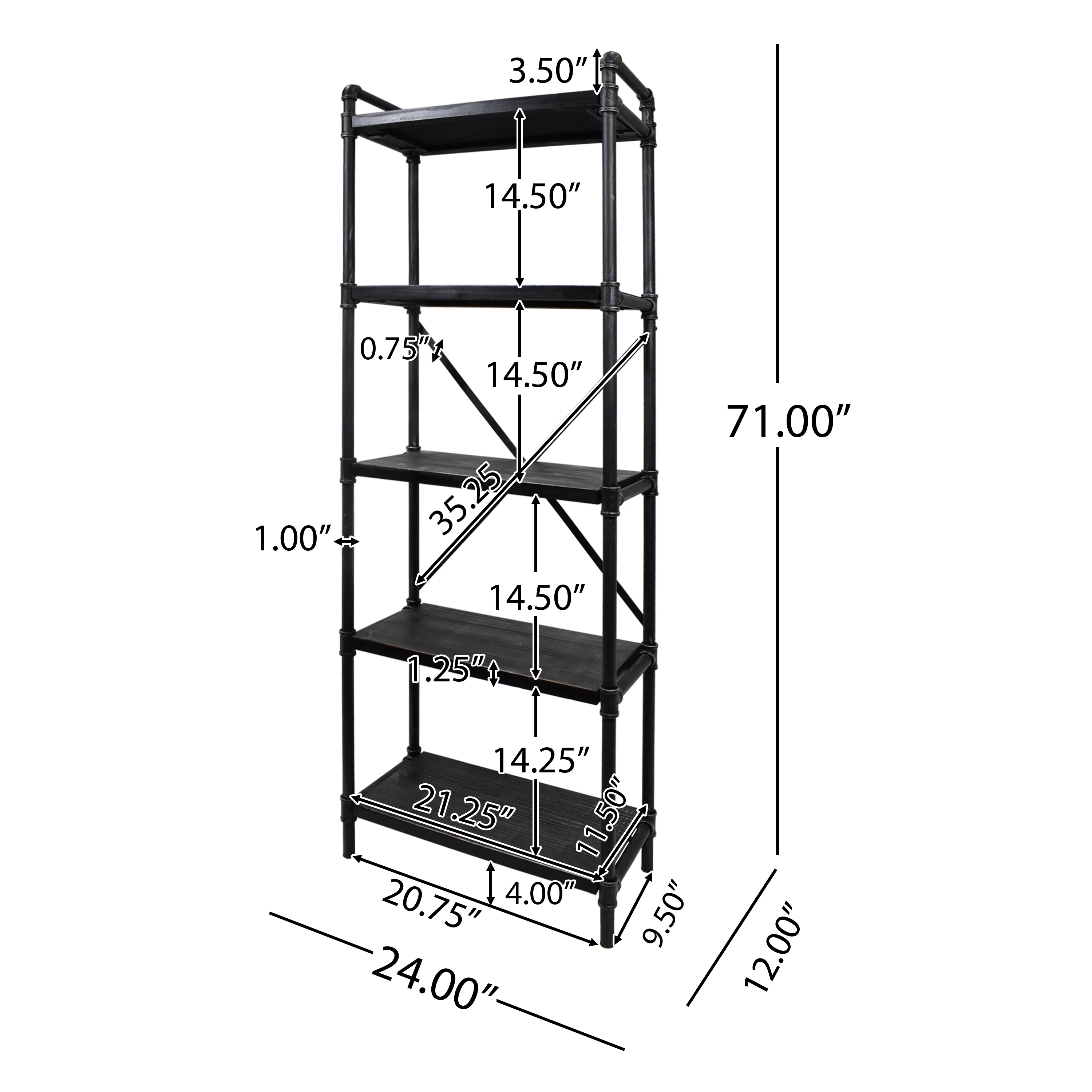 Lina Industrial Pipe Design 5-Shelf Etagere Bookcase - furnishings
