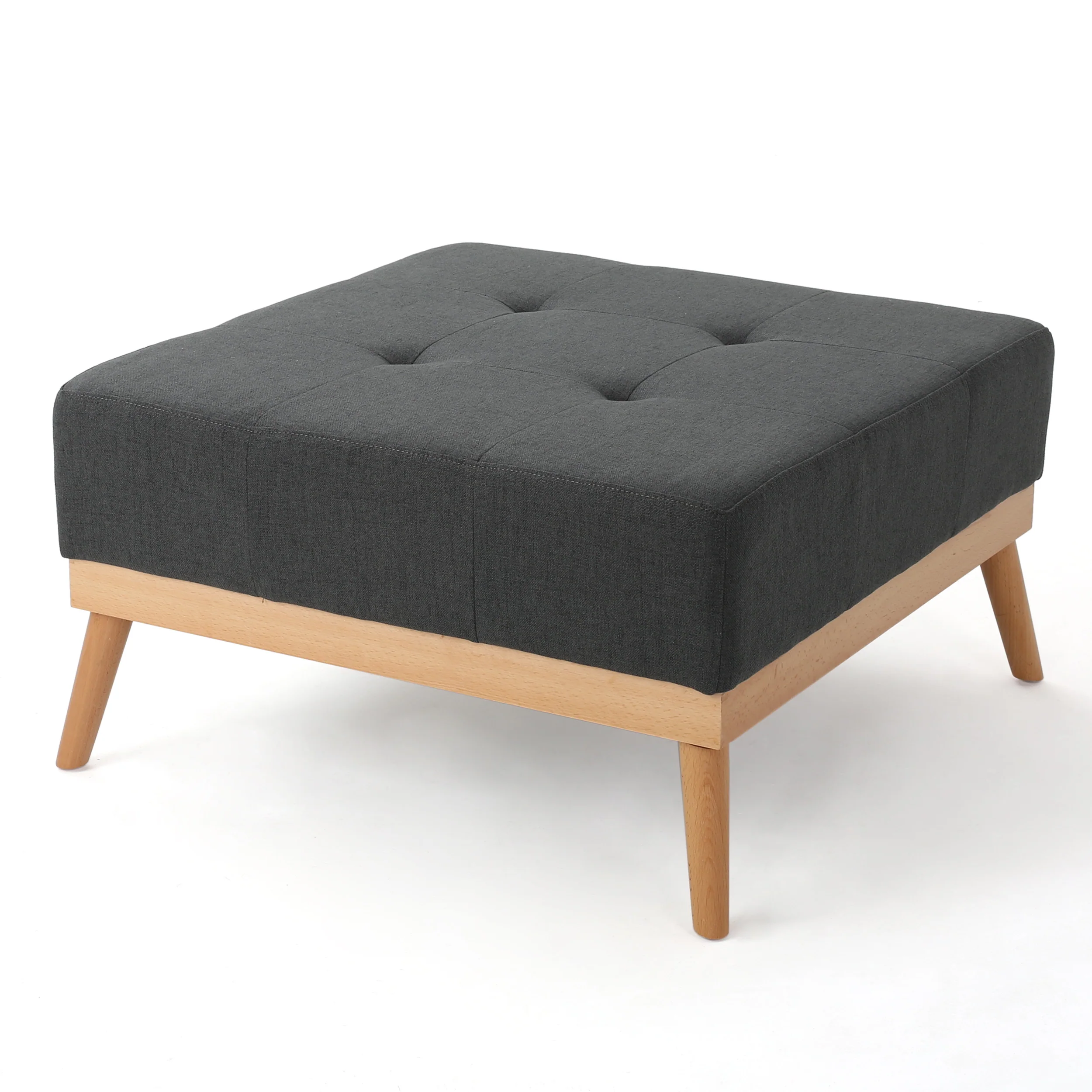 Lou Mid-Century Oxford Gray Fabric Ottoman - furnishings
