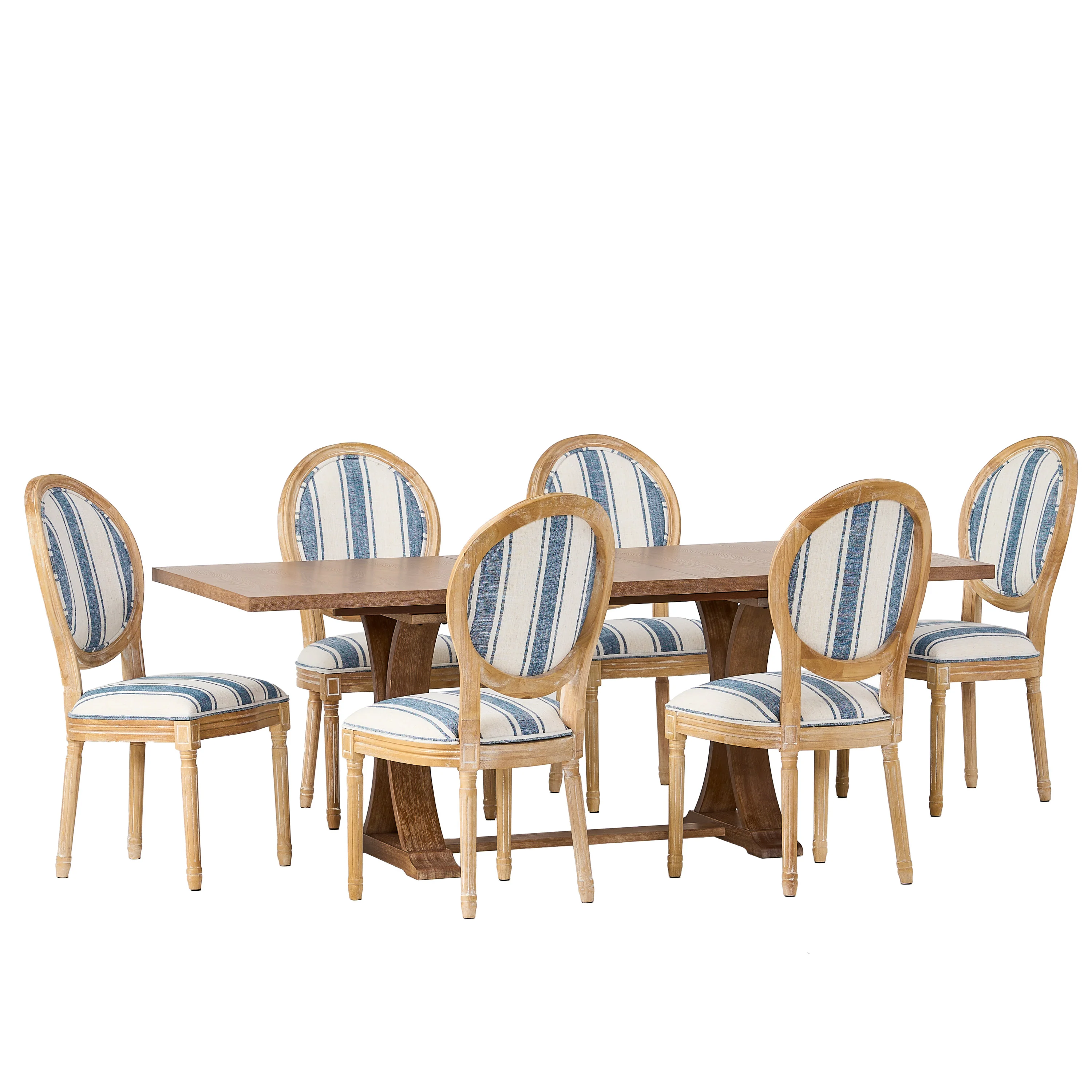 Dason French Country Fabric Upholstered Wood 7 Piece Dining Set - furnishings