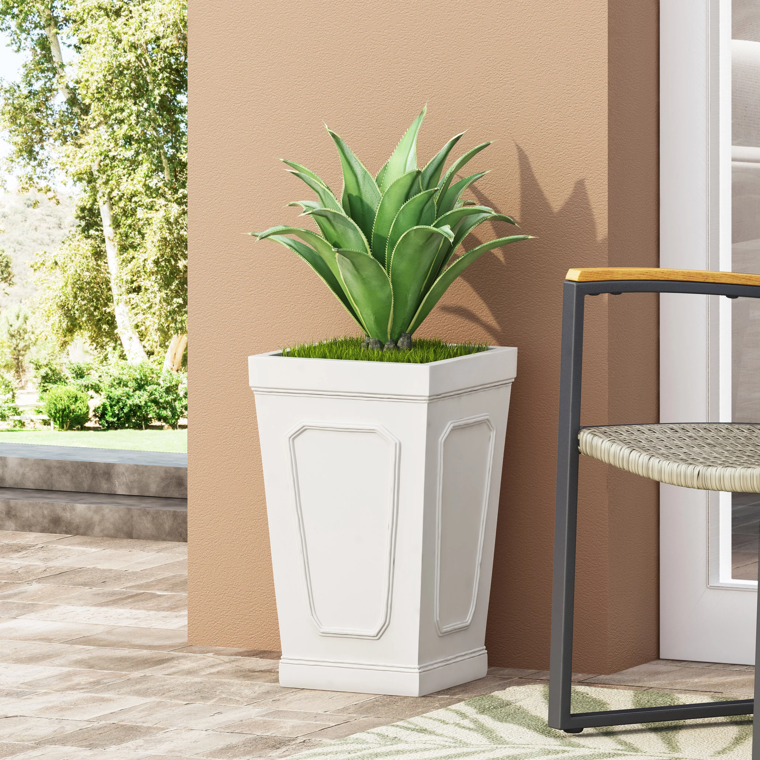 Greg Outdoor Cast Stone Tapered Planter - furnishings