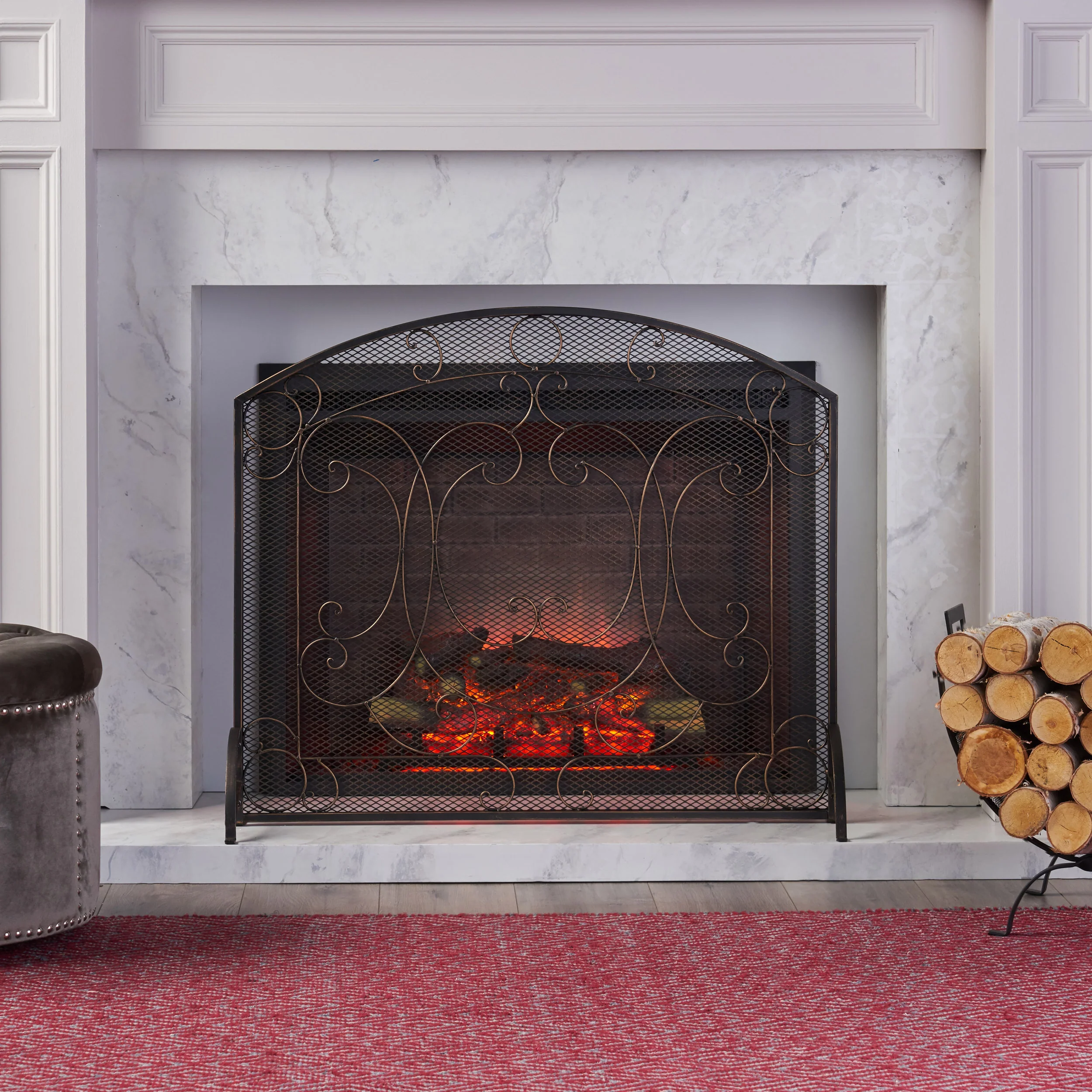Griffin Contemporary Iron Fireplace Screen - furnishings
