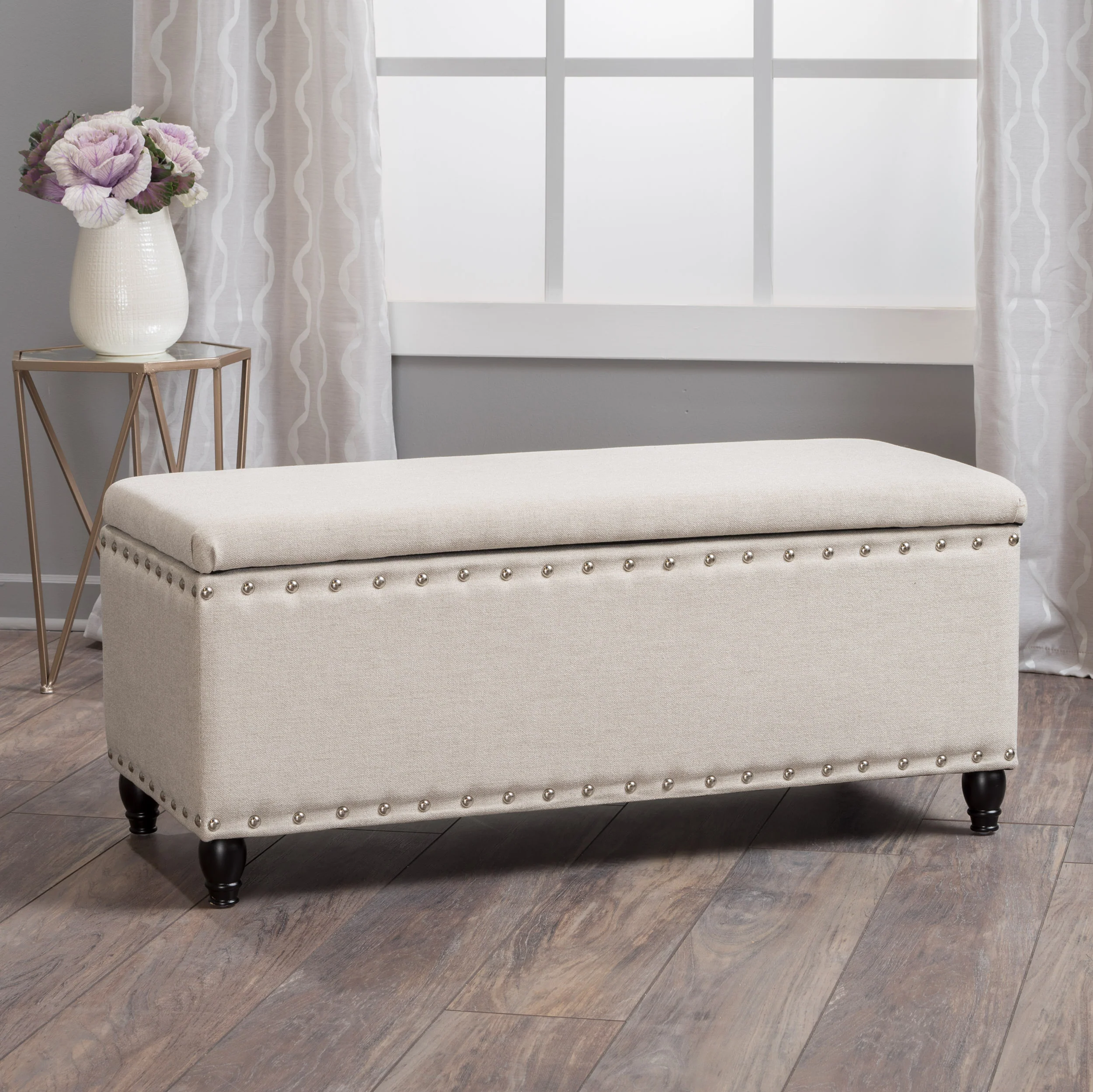 Tatiana Contemporary Fabric Storage Ottoman with Nailhead Trim - furnishings