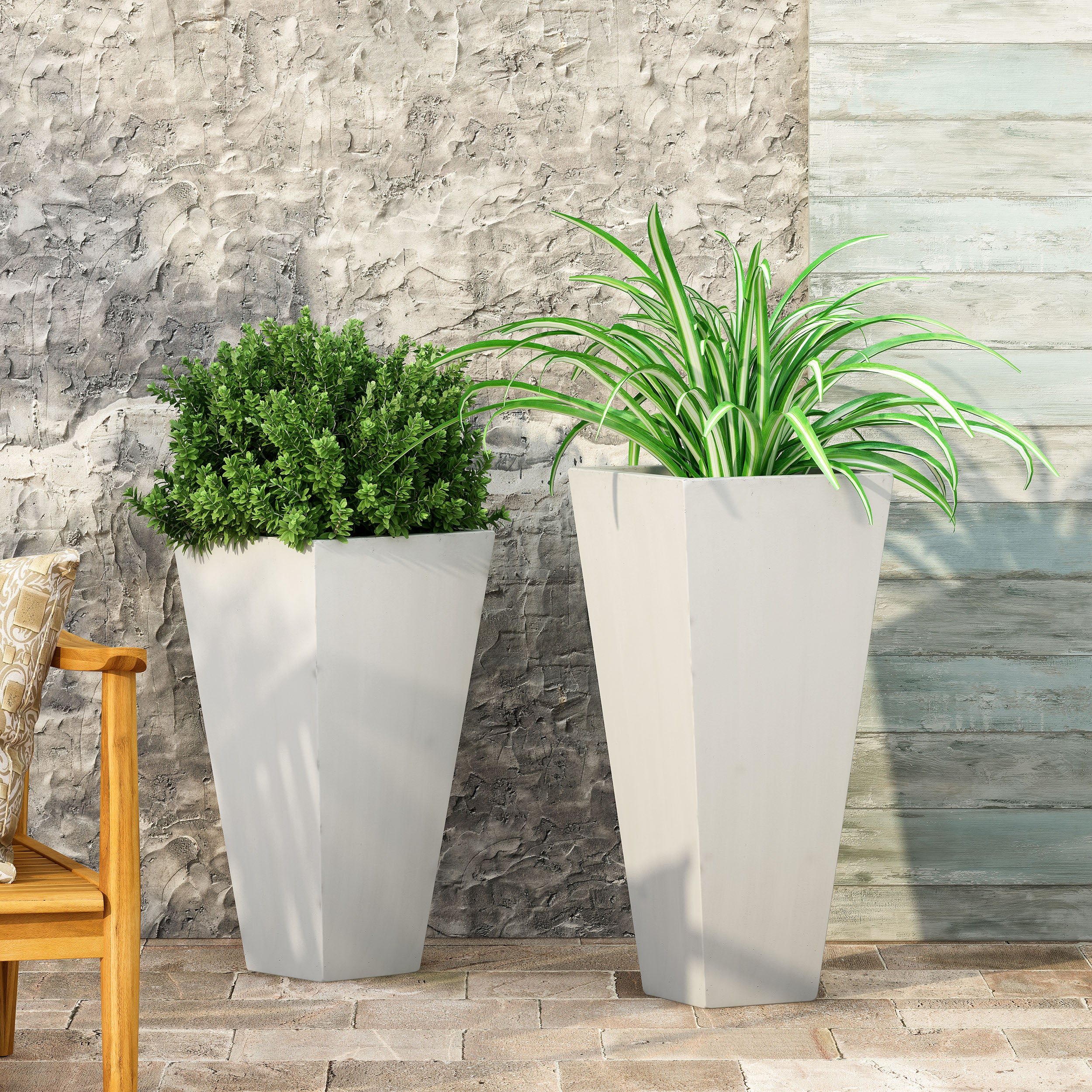 Fardeen Outdoor Modern Medium and Small Cast Stone Planter Set - furnishings