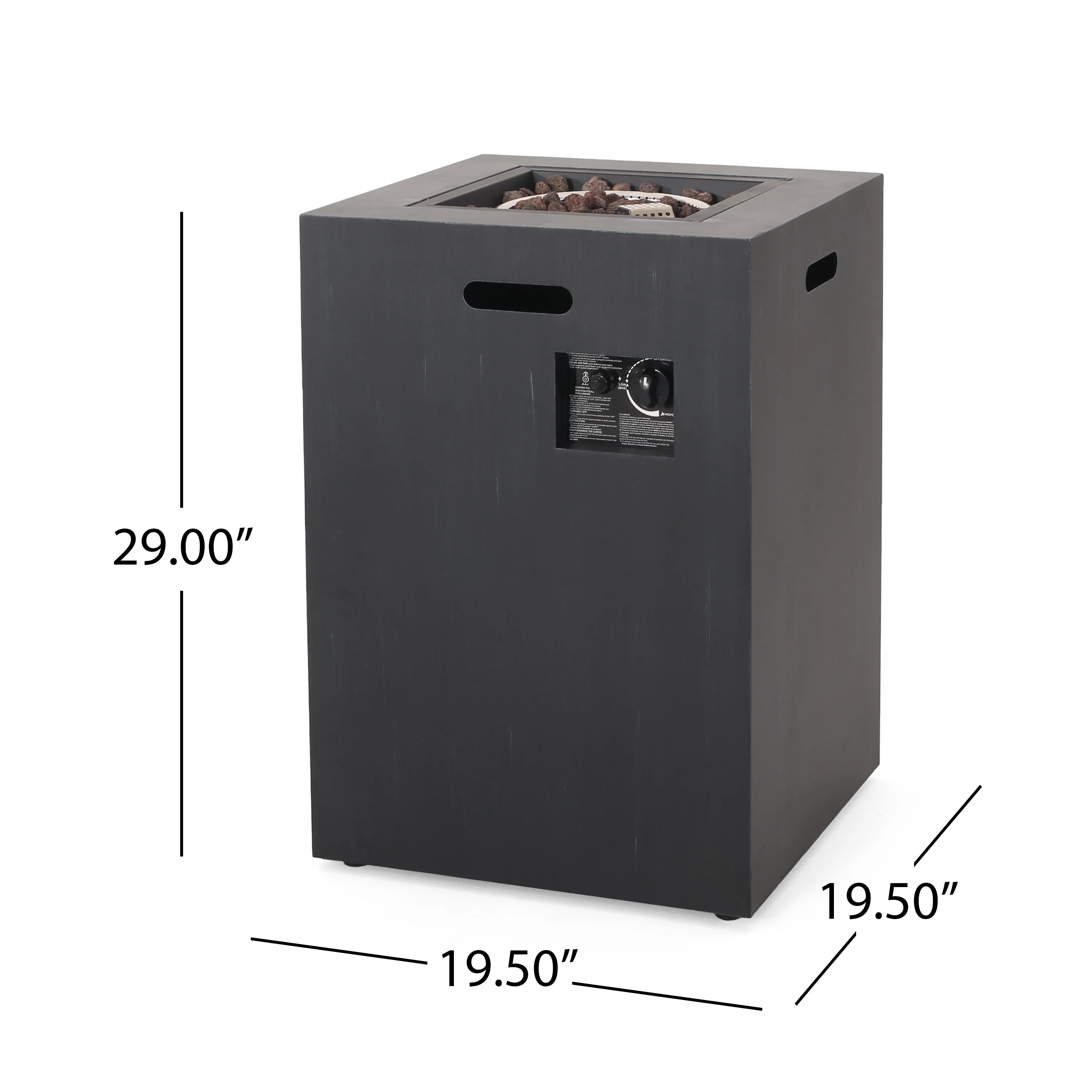 Jasmine Outdoor 30,000 BTU Square Fire Column, Brushed Black - furnishings
