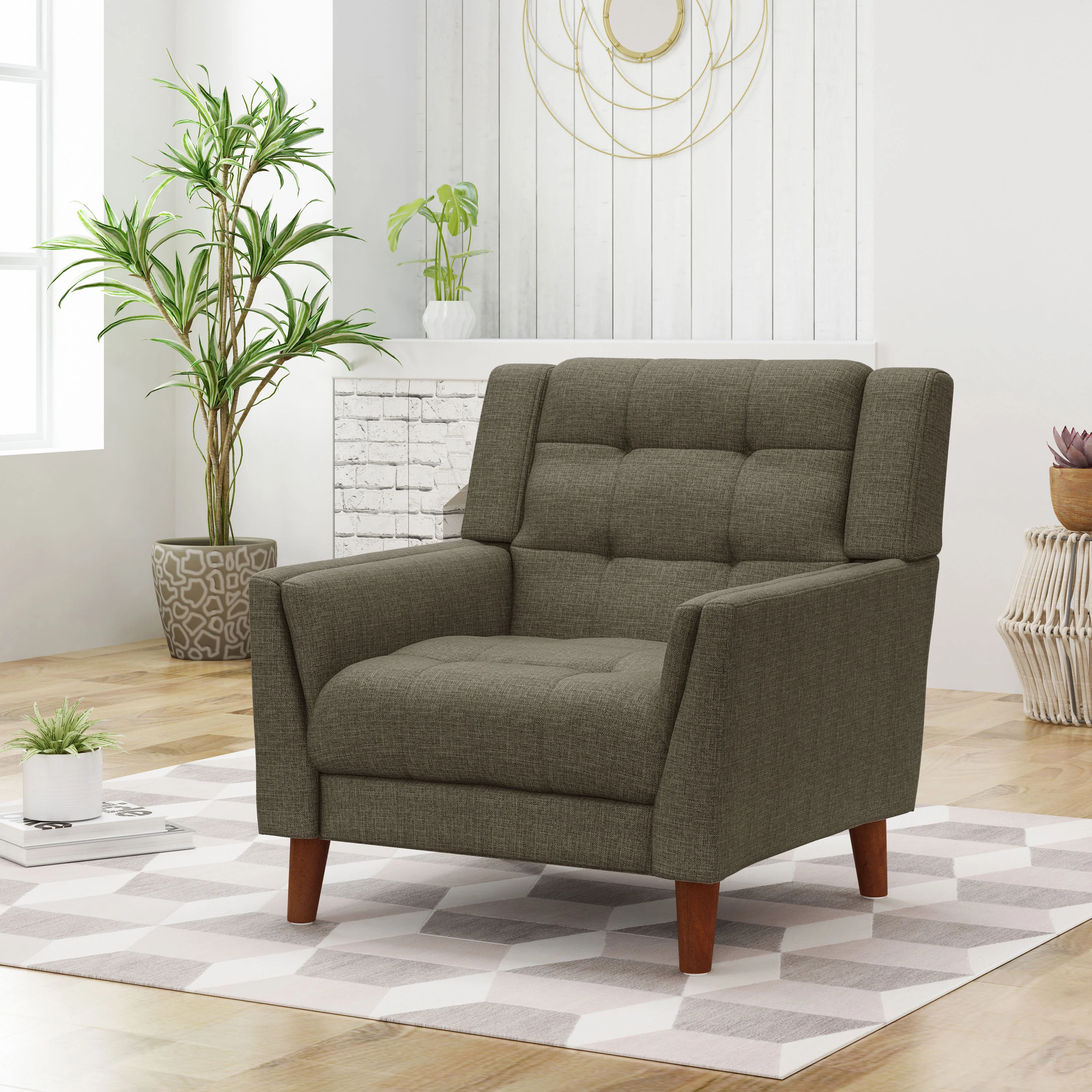 Anvith Mid Century Modern Fabric Arm Chair - furnishings