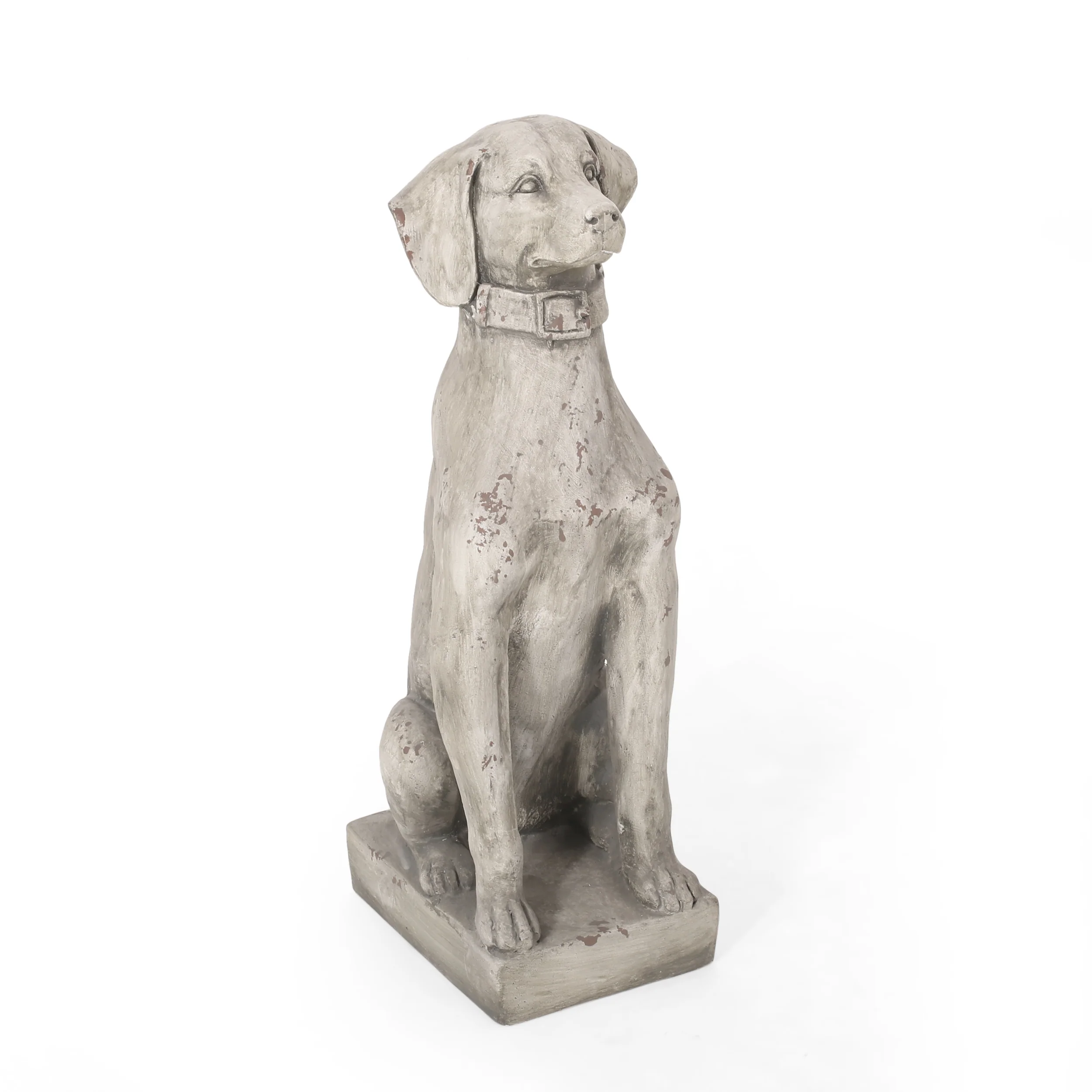 Ashtabula Outdoor Dog Garden Statue, Antique White - furnishings