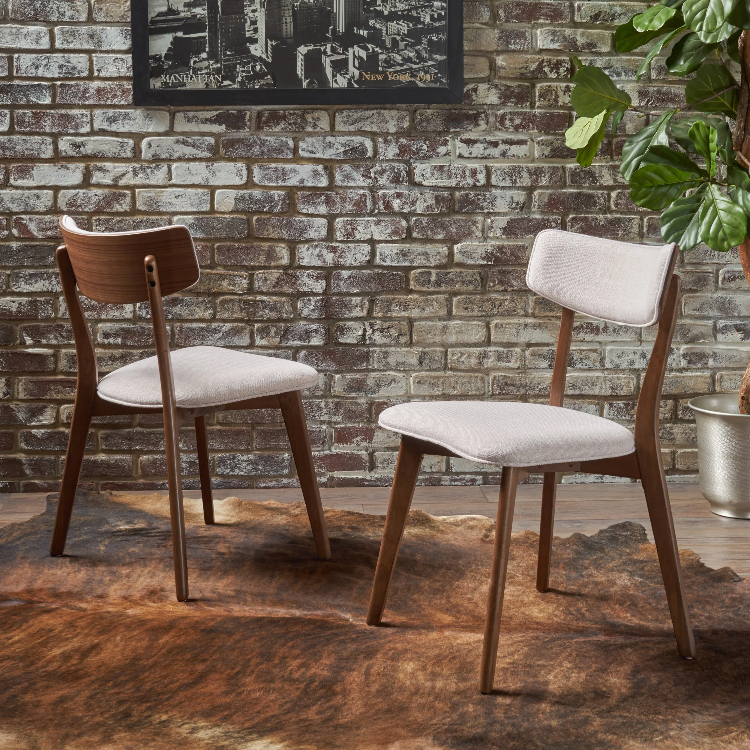 Turat Mid-Century Walnut Finished Frame Dining Chairs (Set of 2) - furnishings