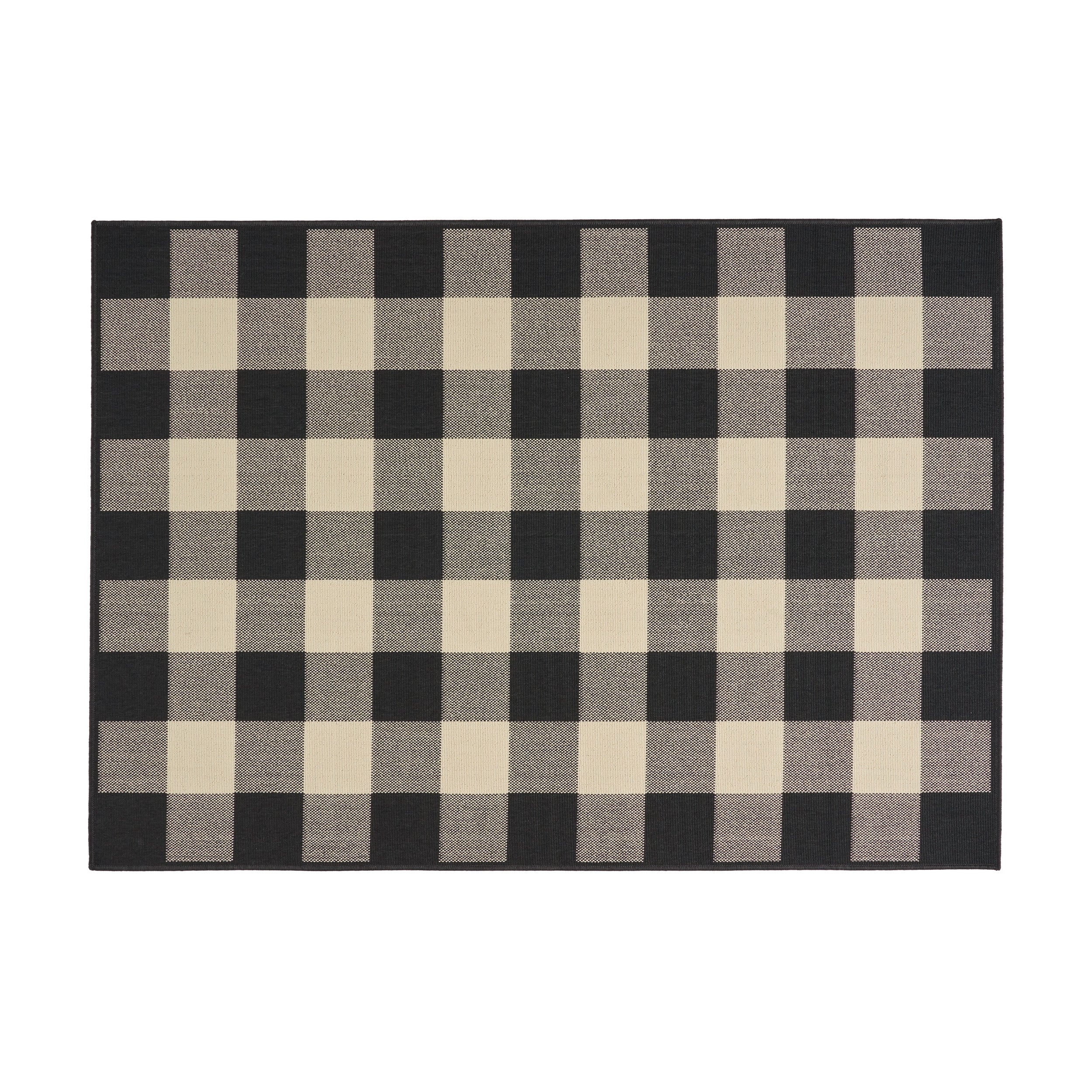 Jessica Outdoor Check Area Rug, Black and Ivory - furnishings
