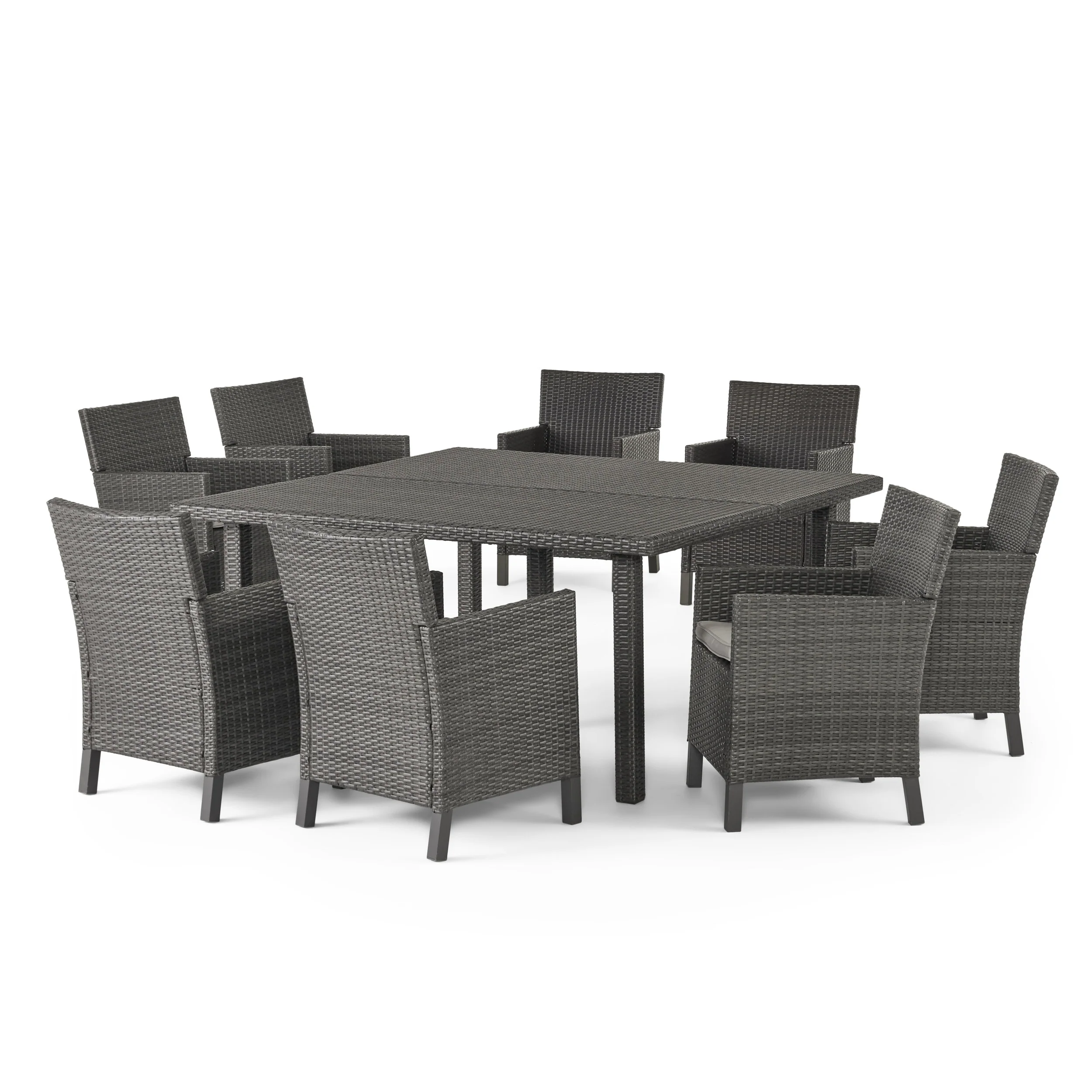 Winford Outdoor 9 Piece Wicker Dining Set with Water Resistant Cushions - furnishings
