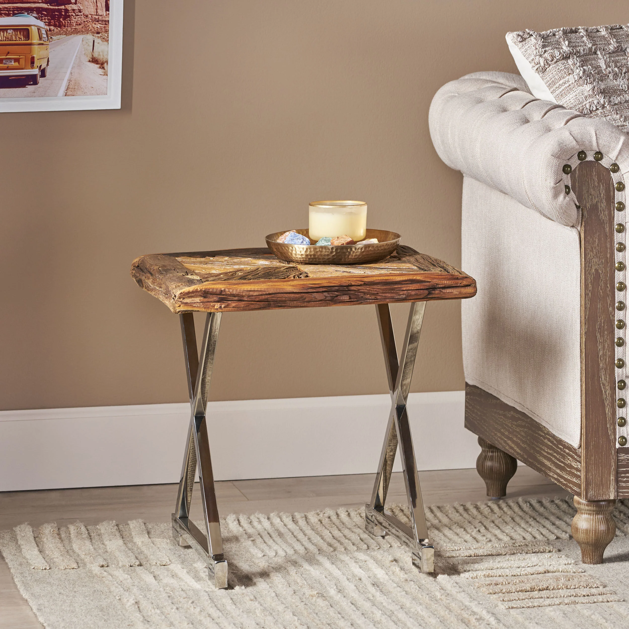 Pulaski Handcrafted Boho Wooden End Table - furnishings