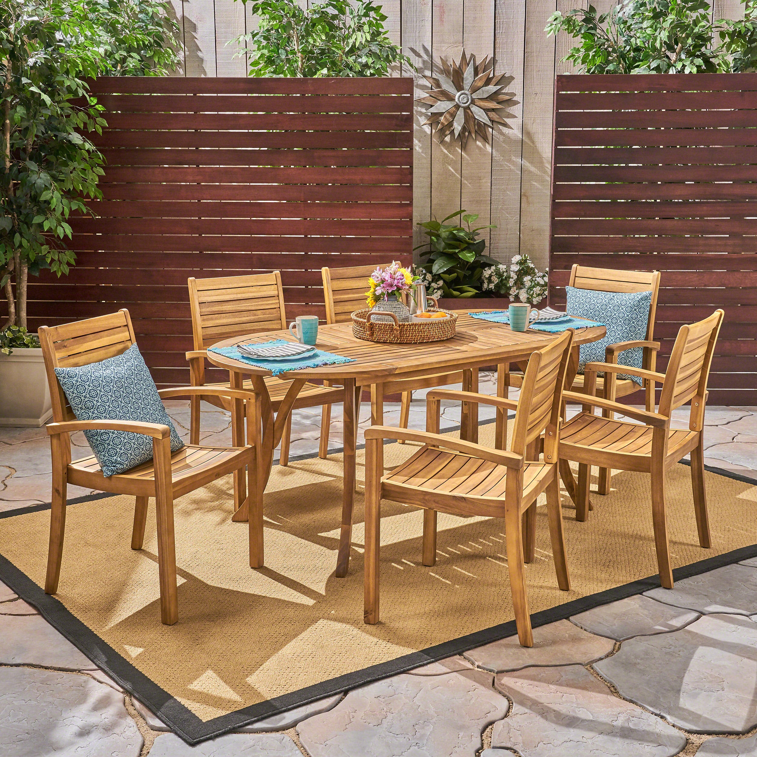 Powell Outdoor 6-Seater Oval Acacia Wood Dining Set - furnishings