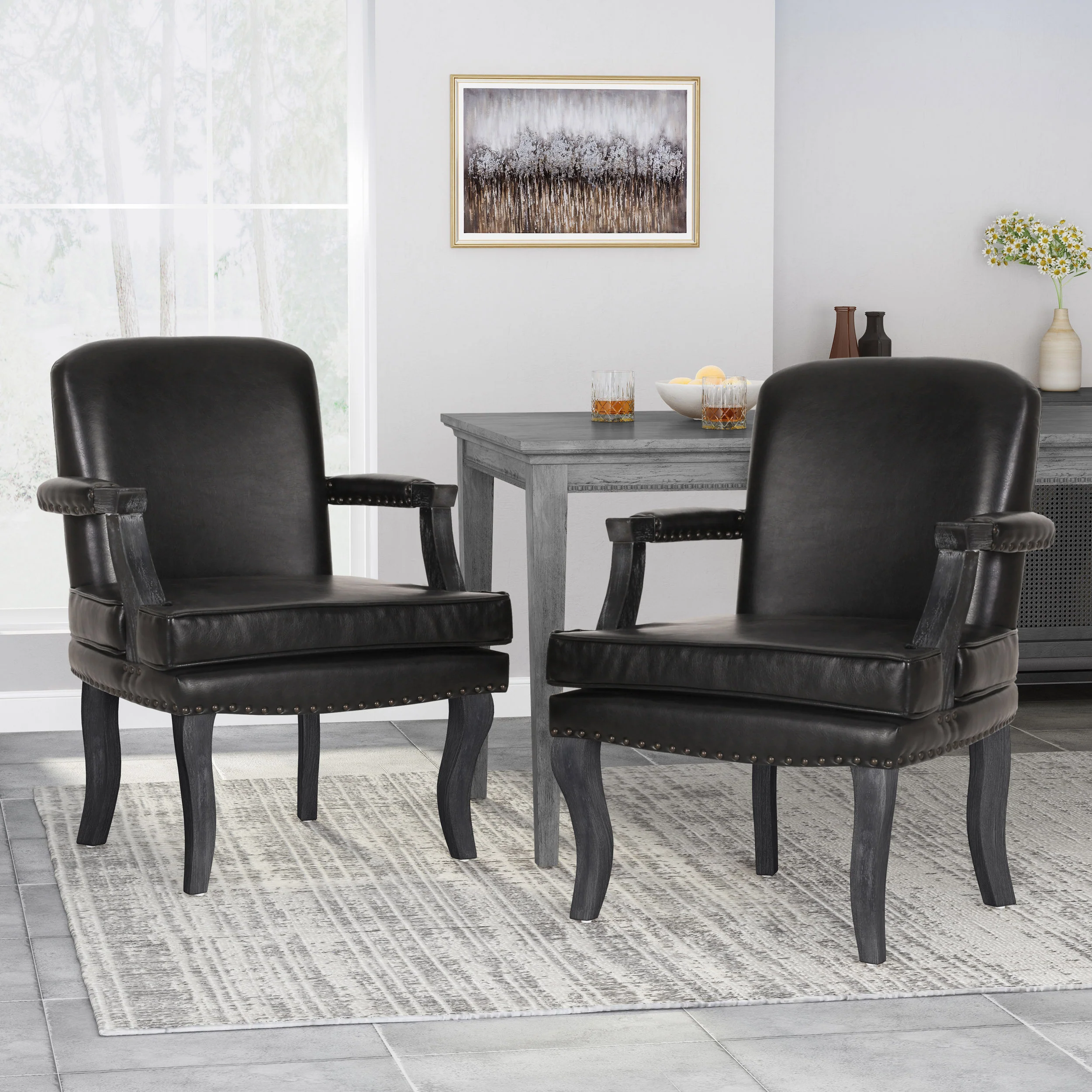 Tim French Country Dining Arm Chair with Nailhead Trim, Set of 2 - furnishings