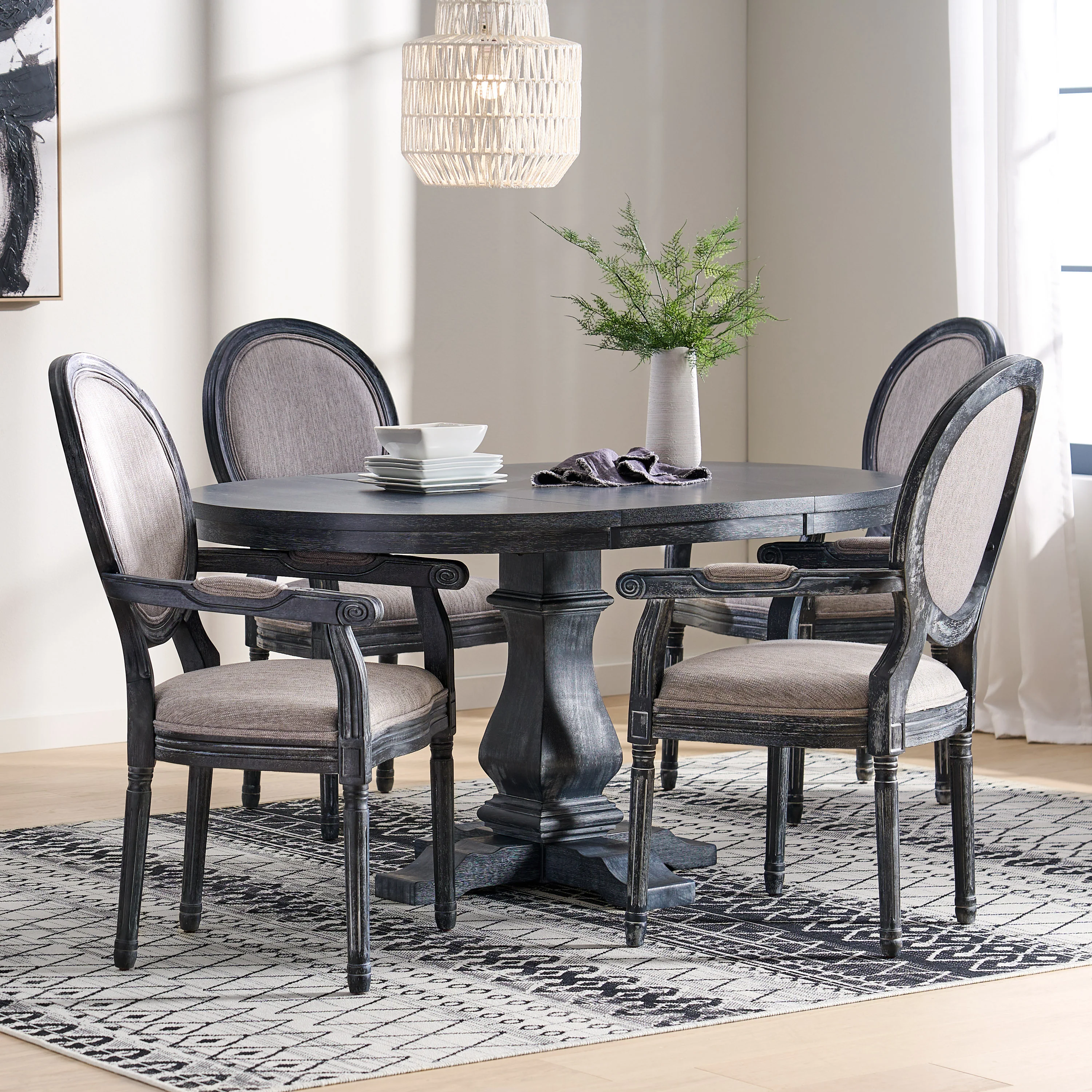 Aisenbrey French Country Wood 5-Piece Expandable Oval Dining Set - furnishings