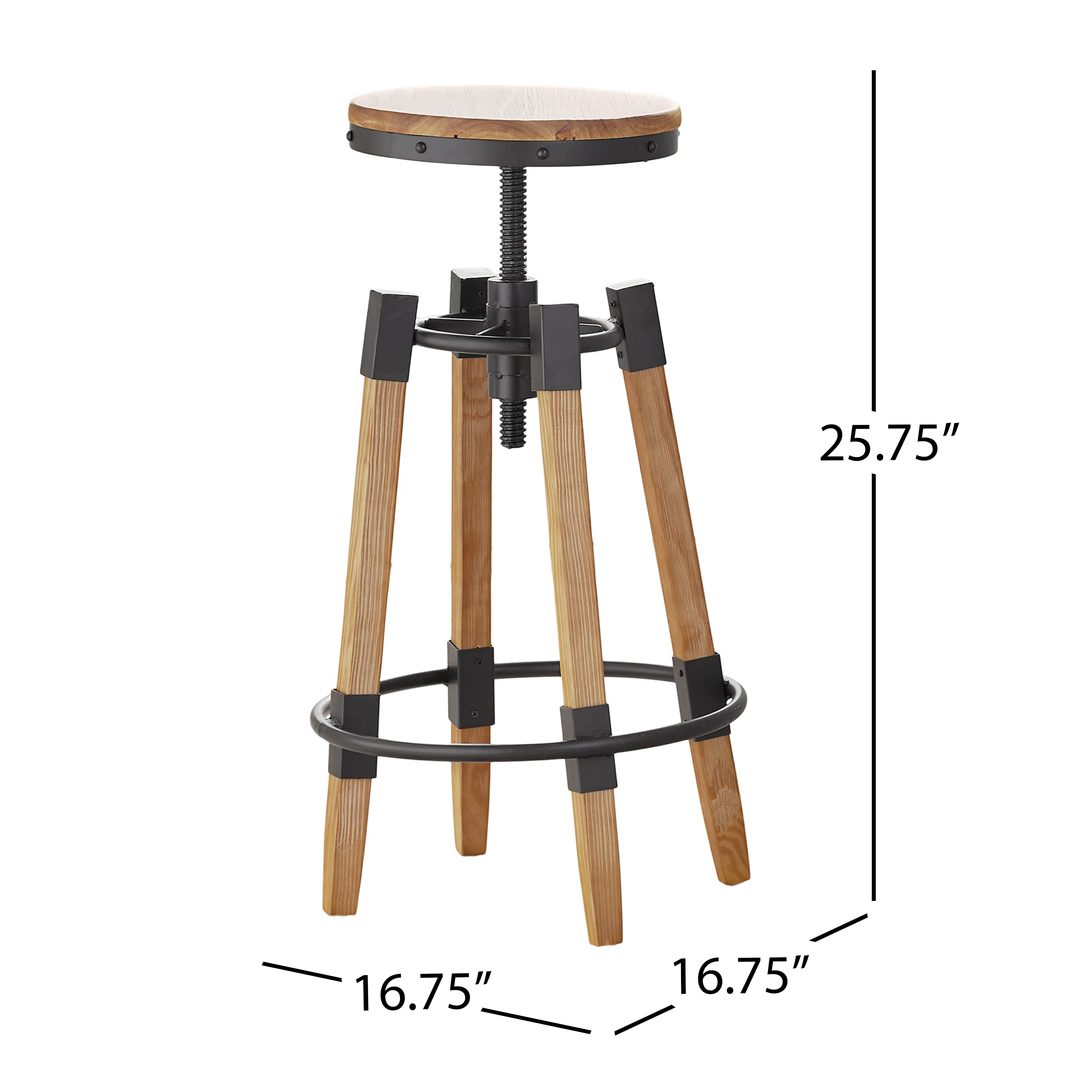 Javadel Modern Industrial Antique Firwood Adjustable Barstool with Iron Accents - furnishings
