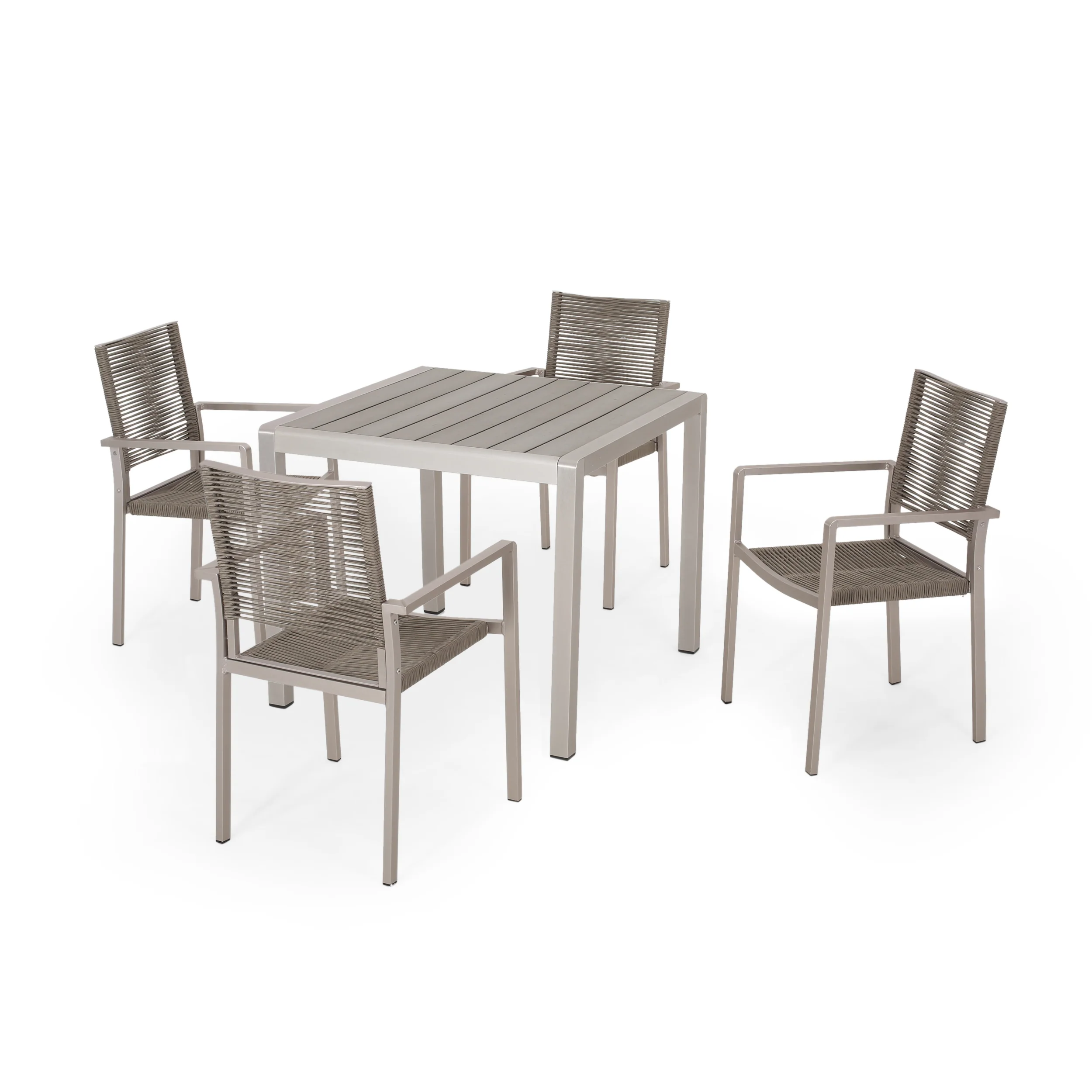 Danitza Outdoor Modern 4 Seater Aluminum Dining Set with Faux Wood Table Top - furnishings