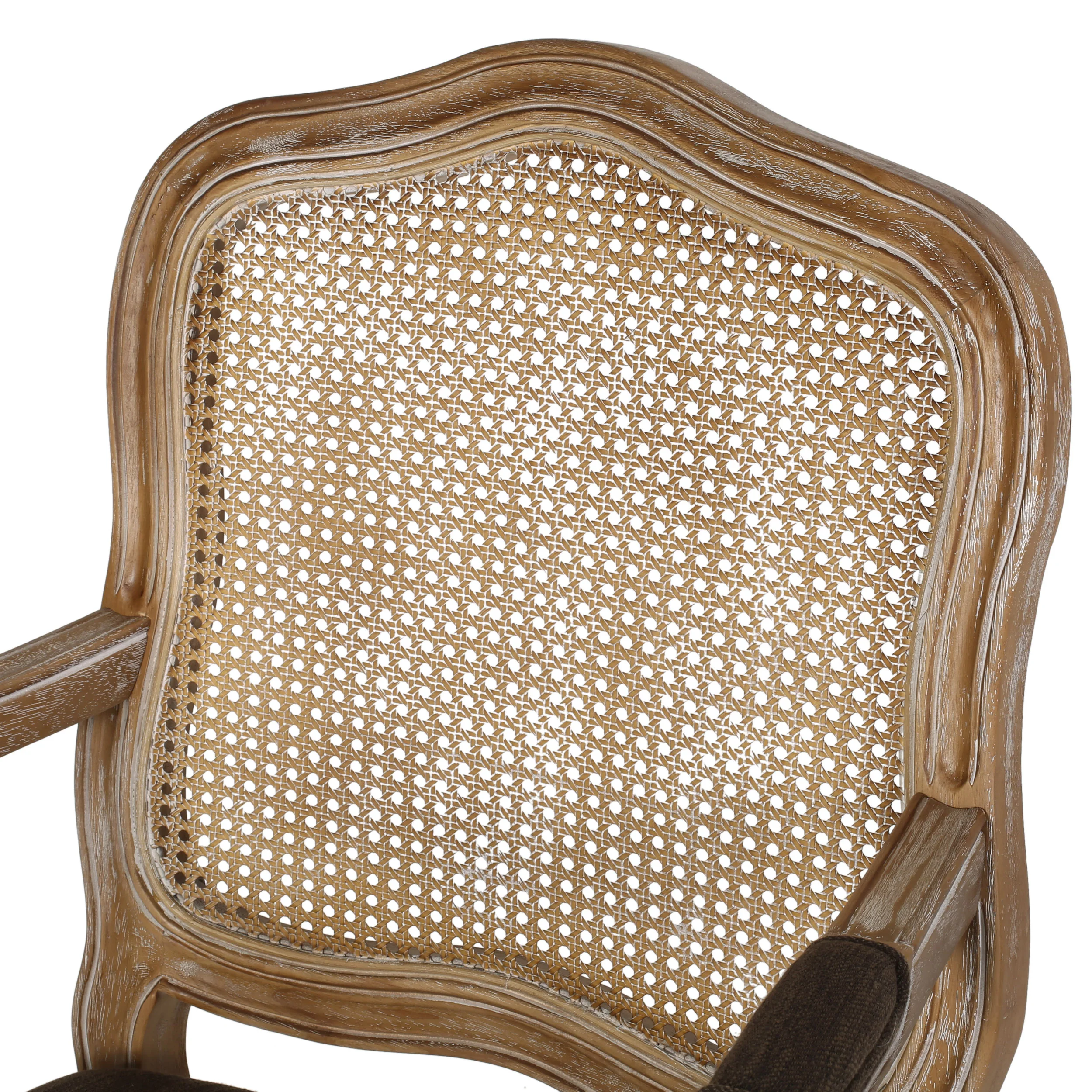 Absaroka French Country Fabric Upholstered Wood and Cane 5 Piece Circular Dining Set - furnishings