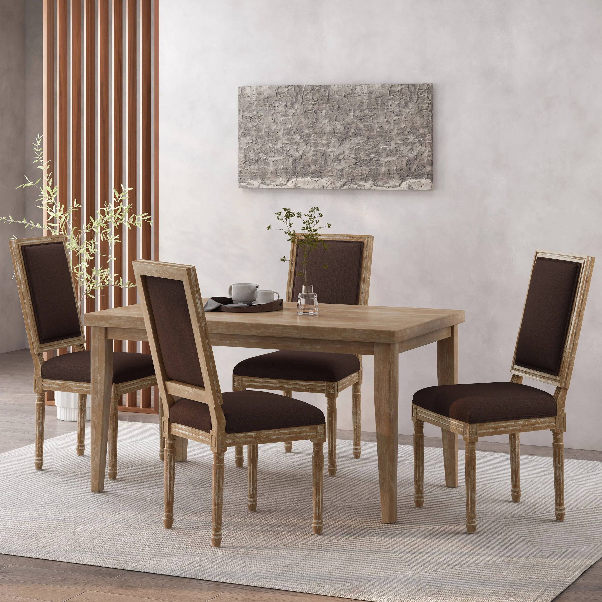 Amy French Country Wood Upholstered Dining Chair, Set of 4 - furnishings