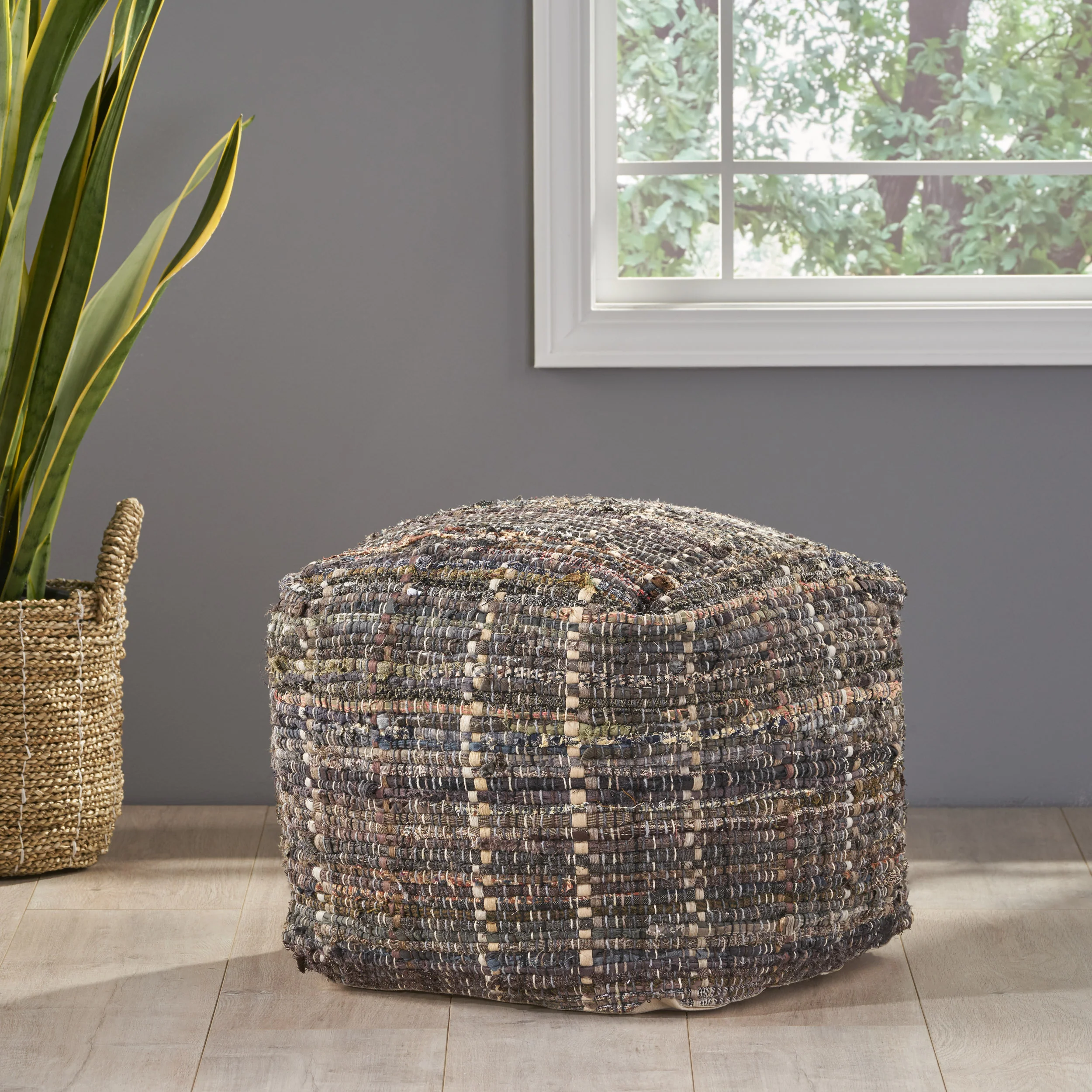 Kamil Handcrafted Boho Fabric Pouf - furnishings