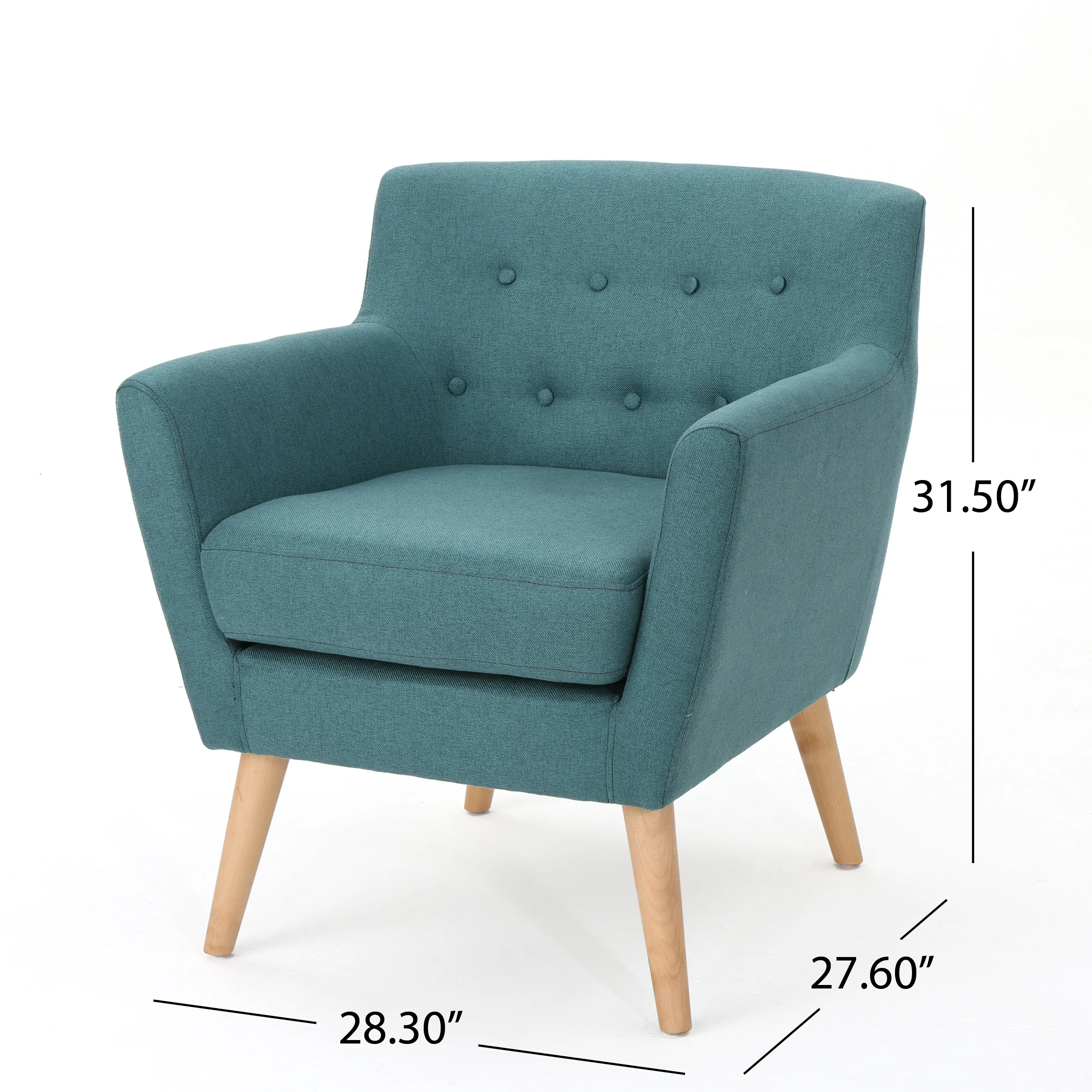 Madeira Buttoned Mid Century Modern Dark Teal Fabric Club Chair - furnishings